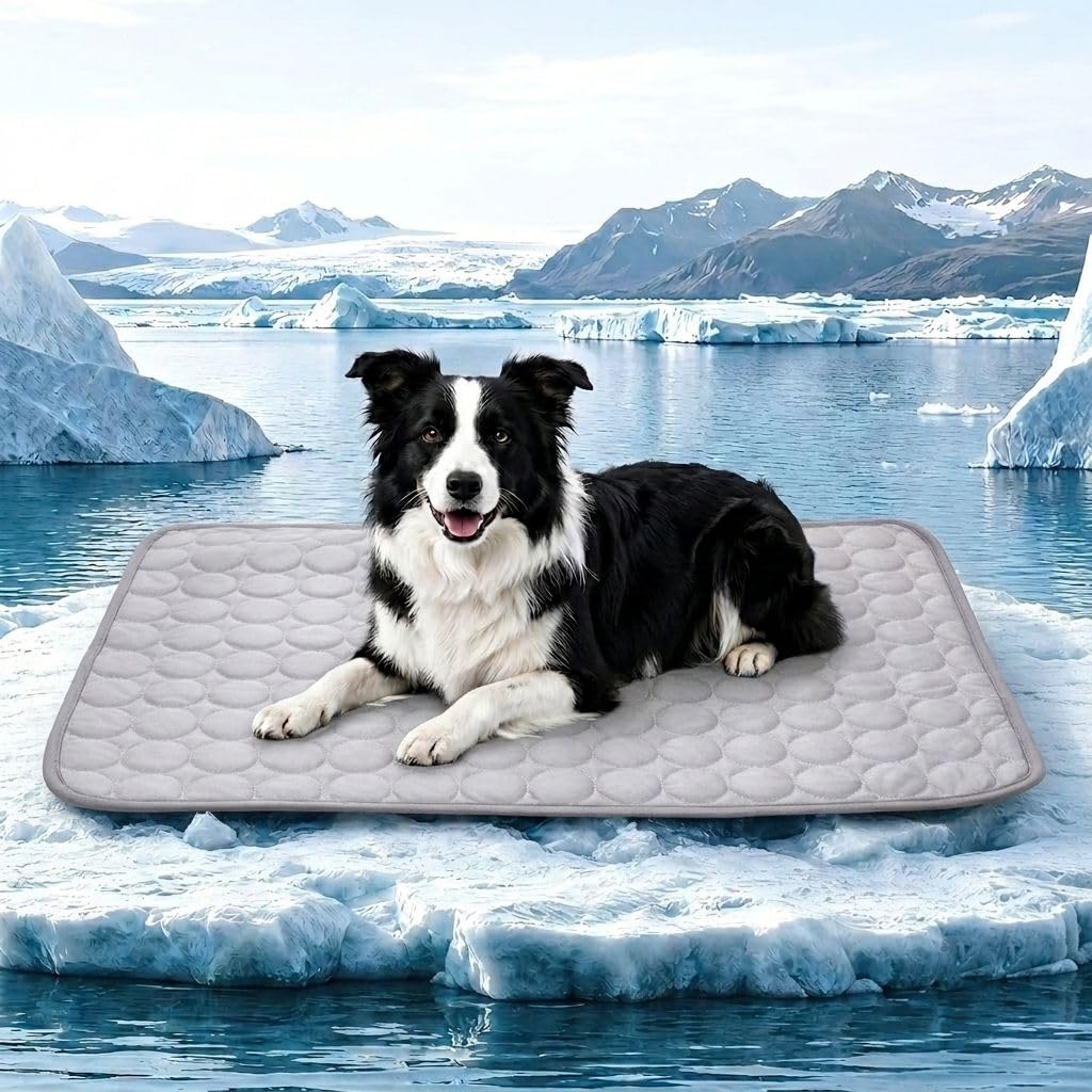 Cooling Mat for Dogs, Large Dog Cooling Pad, Wavy Quilted Kennels Bed with Non-Slip Base, Machine Washable Mat for Dogs Cats Rabbit Indoor Outdoor Summer Sleeping (Grey, M) — image 1