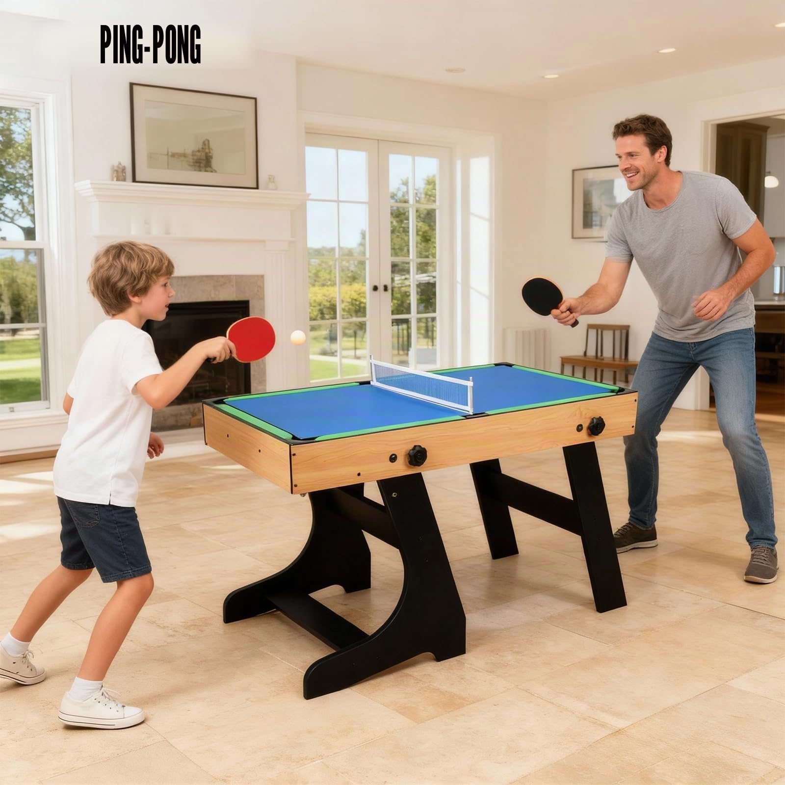 4FT Multifonction 10 en 1, Table combinée Baby-foot, Billard, Ping-pong, Hockey avec accessoires, Pieds pliables verticaux