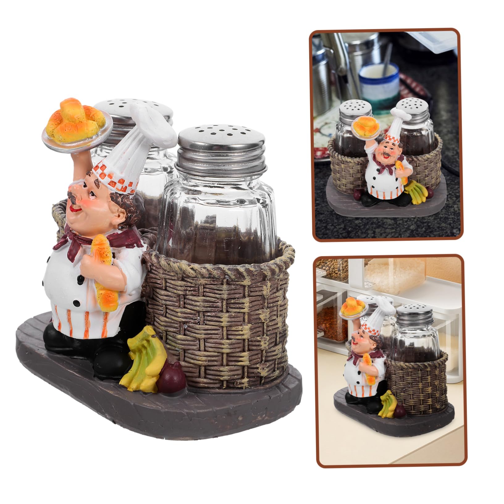 Amosfun 5 Pz L'ampolla Dello Chef Di Spezie Sale Organizzatore Arredamento Cucina Chef Bottiglia Di Agitatore Di Statua Dello Chef Seduto Acciaio Inossidabile