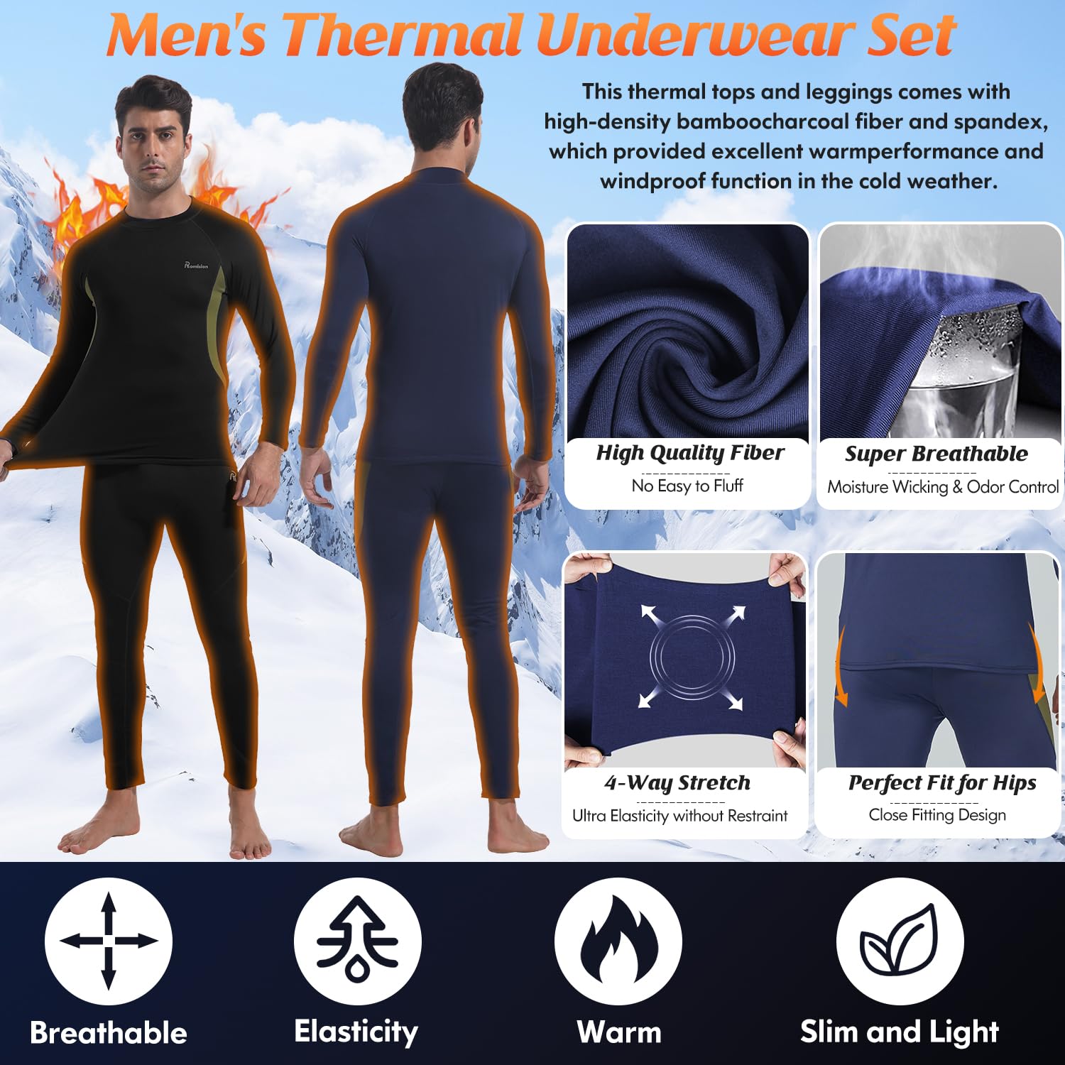 romision Ropa Interior térmica para Hombre, Ropa Interior Funcional, Forro Polar Interior, Ropa Interior de esquí, Conjunto de Ropa Interior térmica Suave
