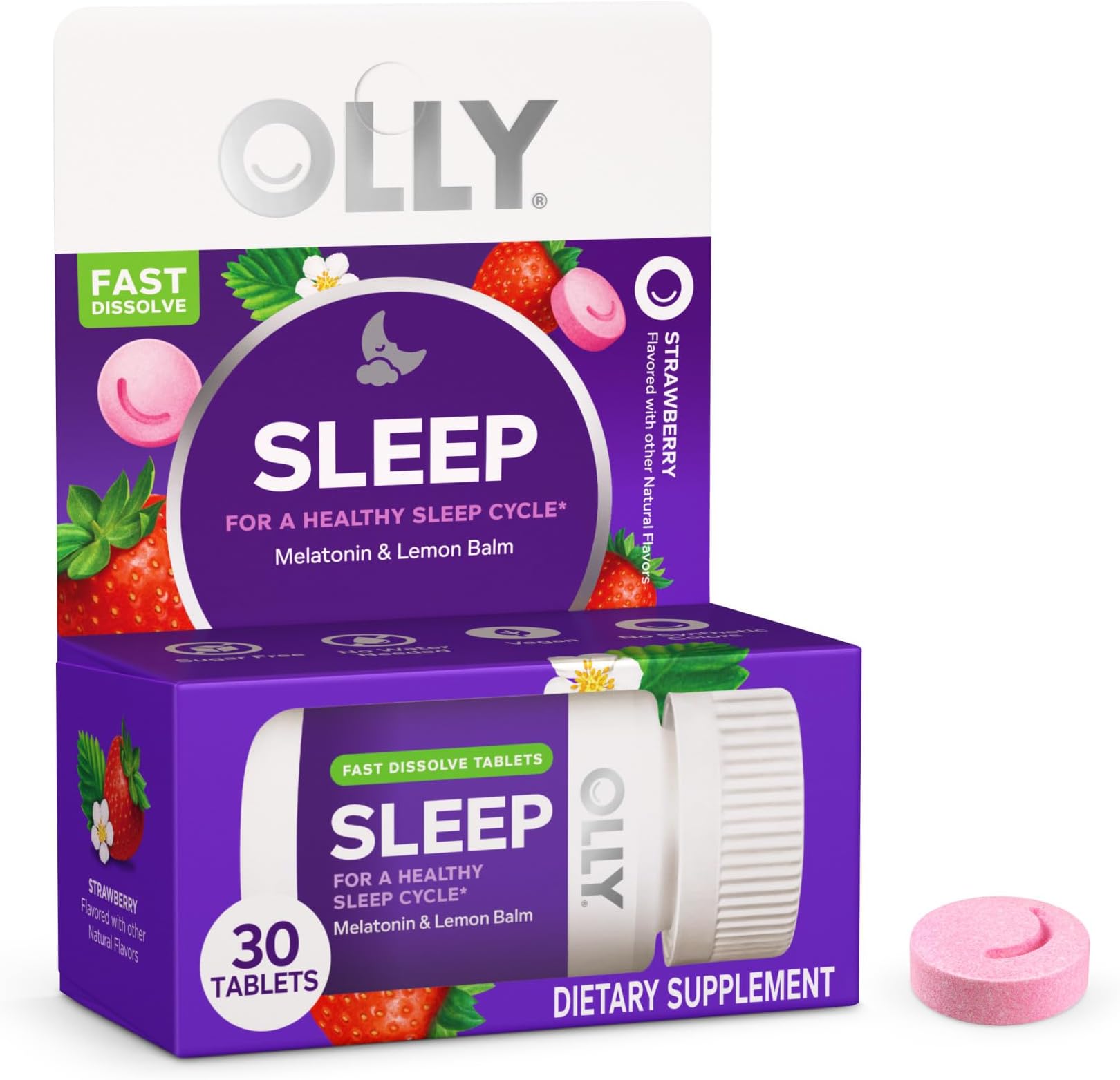 Sleep Fast Dissolves, 3mg Melatonin, Lemon Balm, Strawberry Flavor, 30 Day Supply - 30 Count