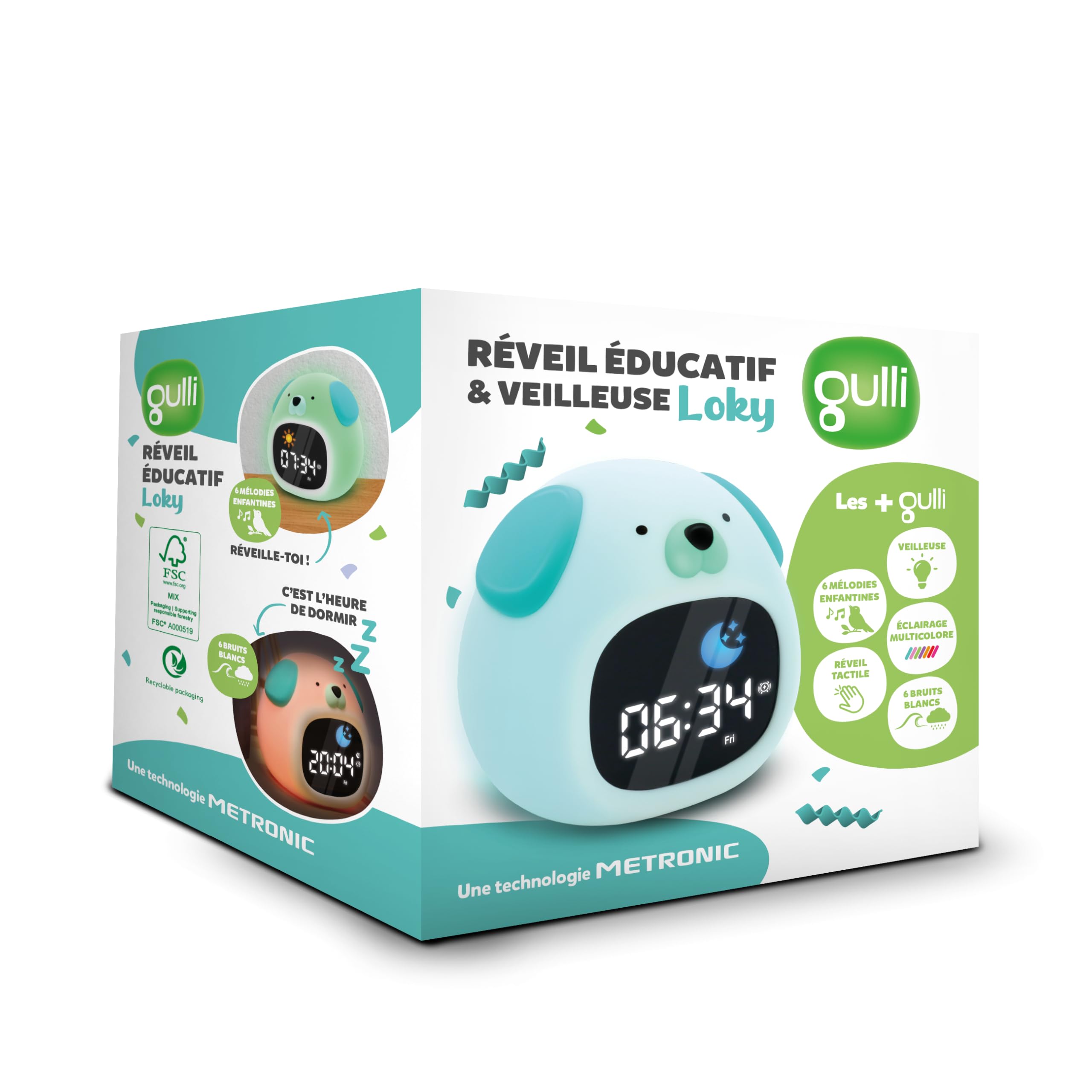 METRONIC 477537 Réveil Enfant Educatif Chien avec Veilleuse Fille Garcon - Affichage Horloge Numérique - Apprentissage Pedagogique Intelligent Jour Nuit - Sur Batterie Rechargeable USB-C