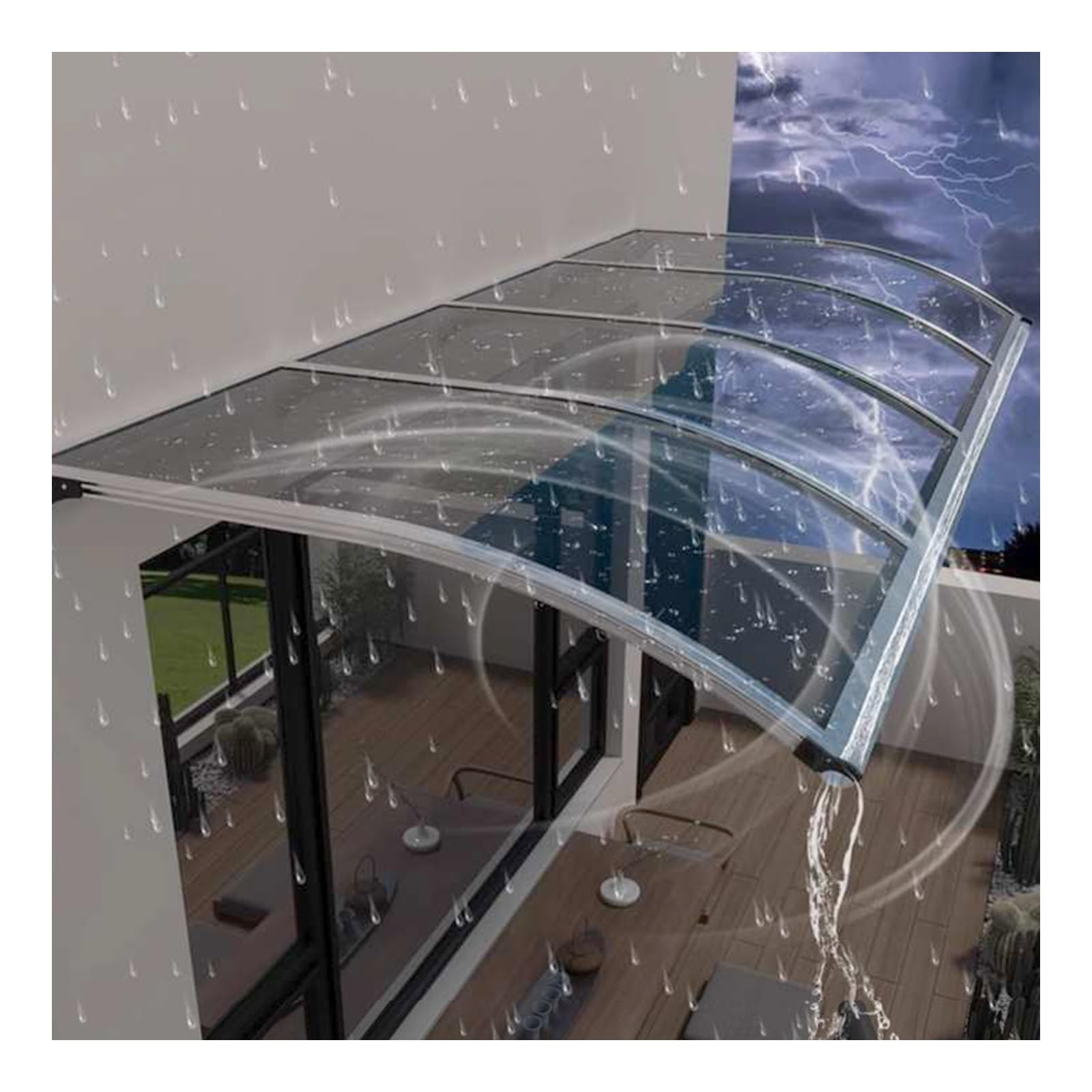 Toldo ventana policarbonato 110x330cm con estructura de aluminio transparente para entrada