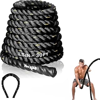 Yes4All Battle Ropes 1.5/2 Inch with Protective Sleeve - Durable 30/40/50 ft Workout Ropes for CrossFit Home Gym Strength Training