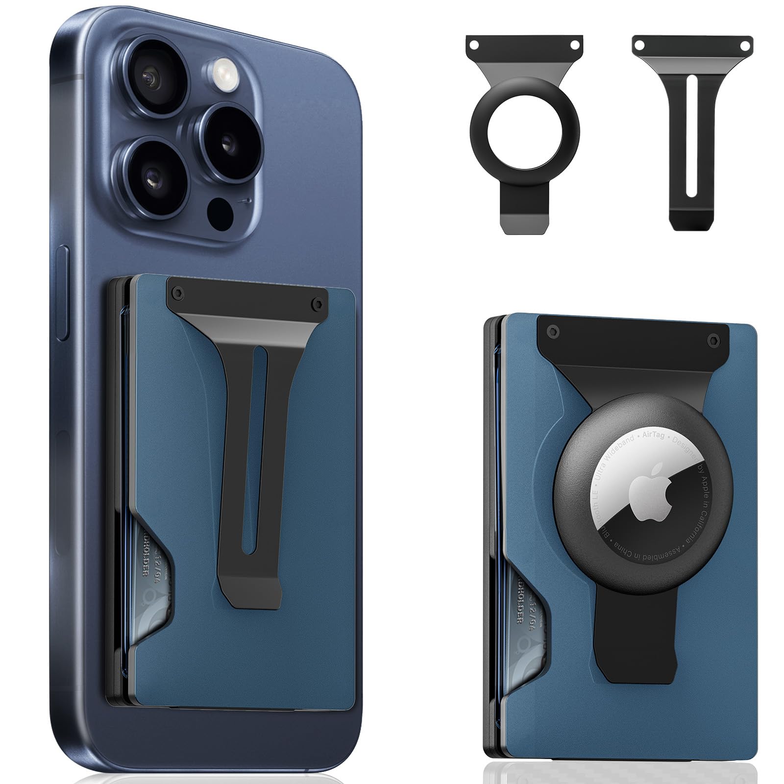 Magnetic Phone Wallet with Apple MagSafe - Metal Card Holder with AirTag Holder, RFID Blocking & Money Clip Mag Safe Wallet for iPhone 16 15 14 13 12