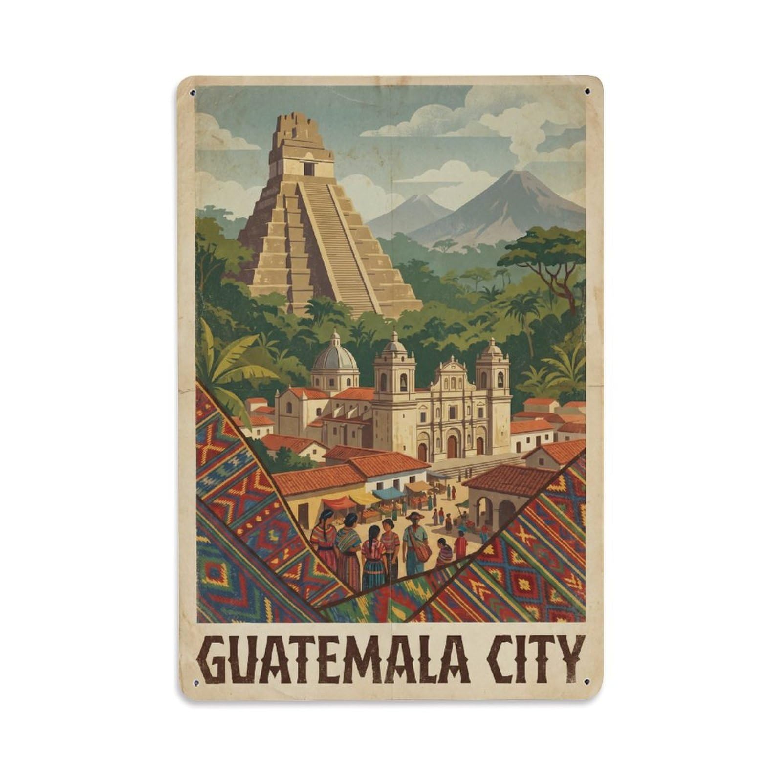 Gead 8X12inch Style Travel Guatemala Guatemala City Retro Metal Tin Sign