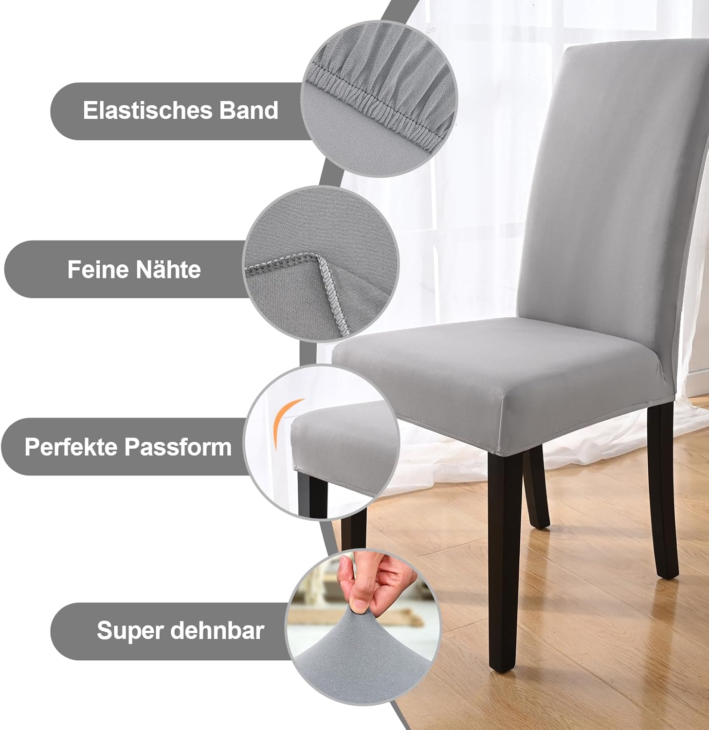 Set of 4 Elastic Swing Chair Covers, Stretch Chair Covers, Removable Chair Covers, Washable for Kitchen, Restaurant, Hotel, Banquet, Wedding(Grigio Chiaro,4pcs m)