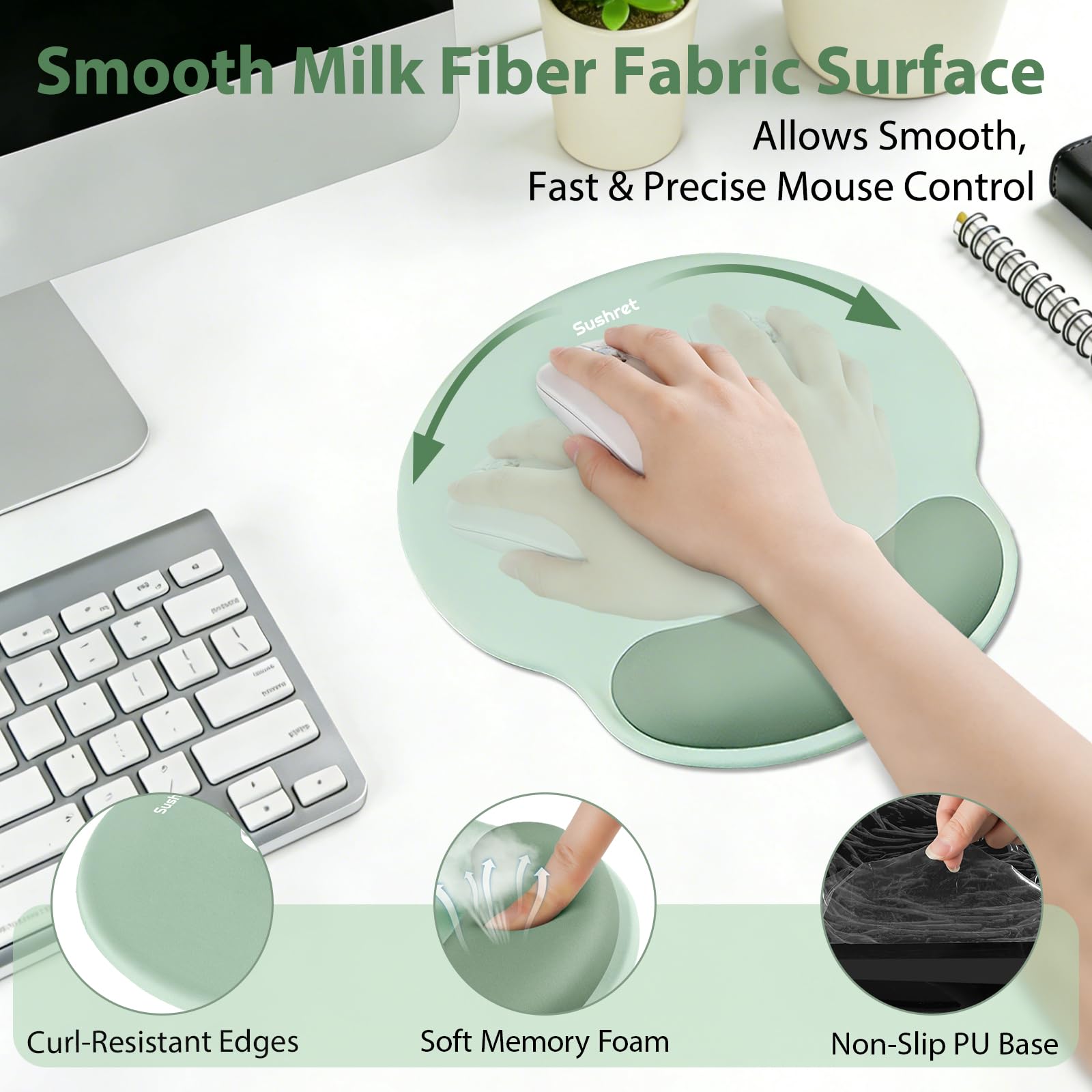 Sushret Sushret Mouse Pad & Keyboard Wrist Rest, 3-in-1 Ergonomic Gel Memory Foam Wrist Rest with Wrist Support, Gaming Mouse Pad Arm Rest for Computer Office Desk Accessories, Green in use