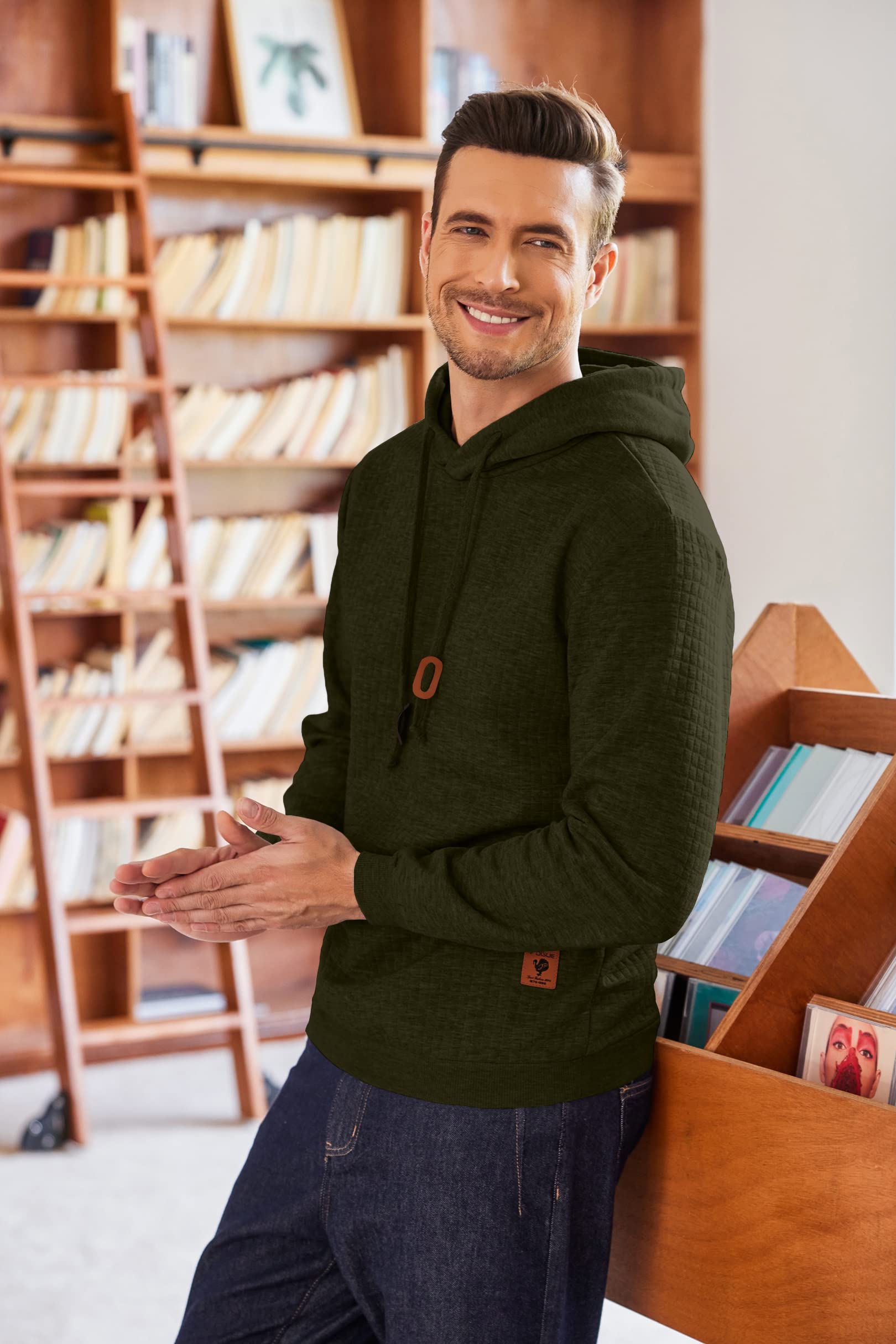 COOFANDY Felpa con Cappuccio da Uomo a Maniche Lunghe da Lavoro Pullover Jacquard a Quadri con Cappuccio