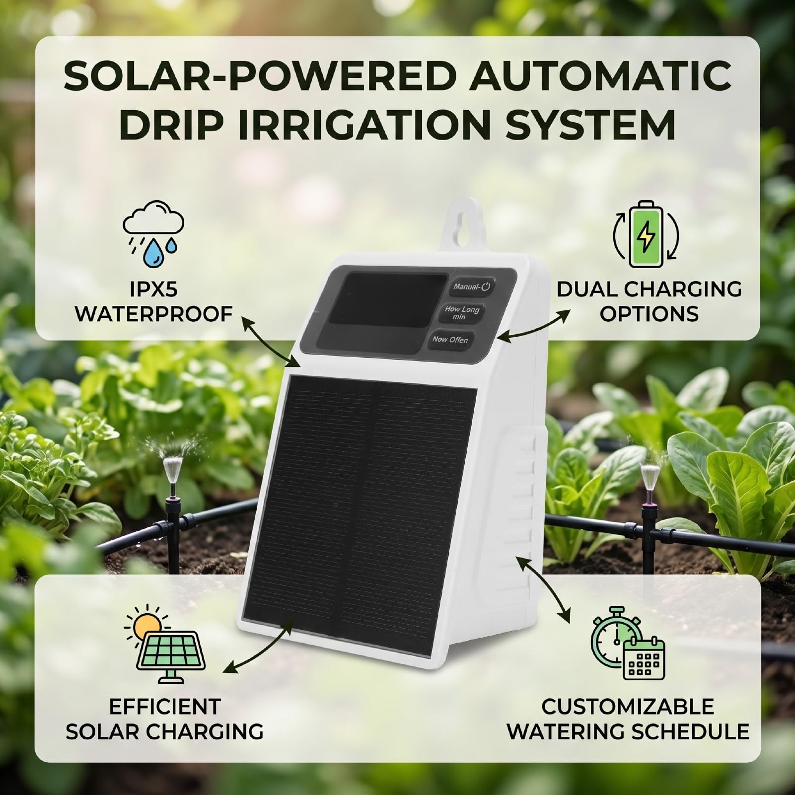 Chrees Solares Automatisches Tropfbewässerungssystem IPX5 35PSI 2200mAh