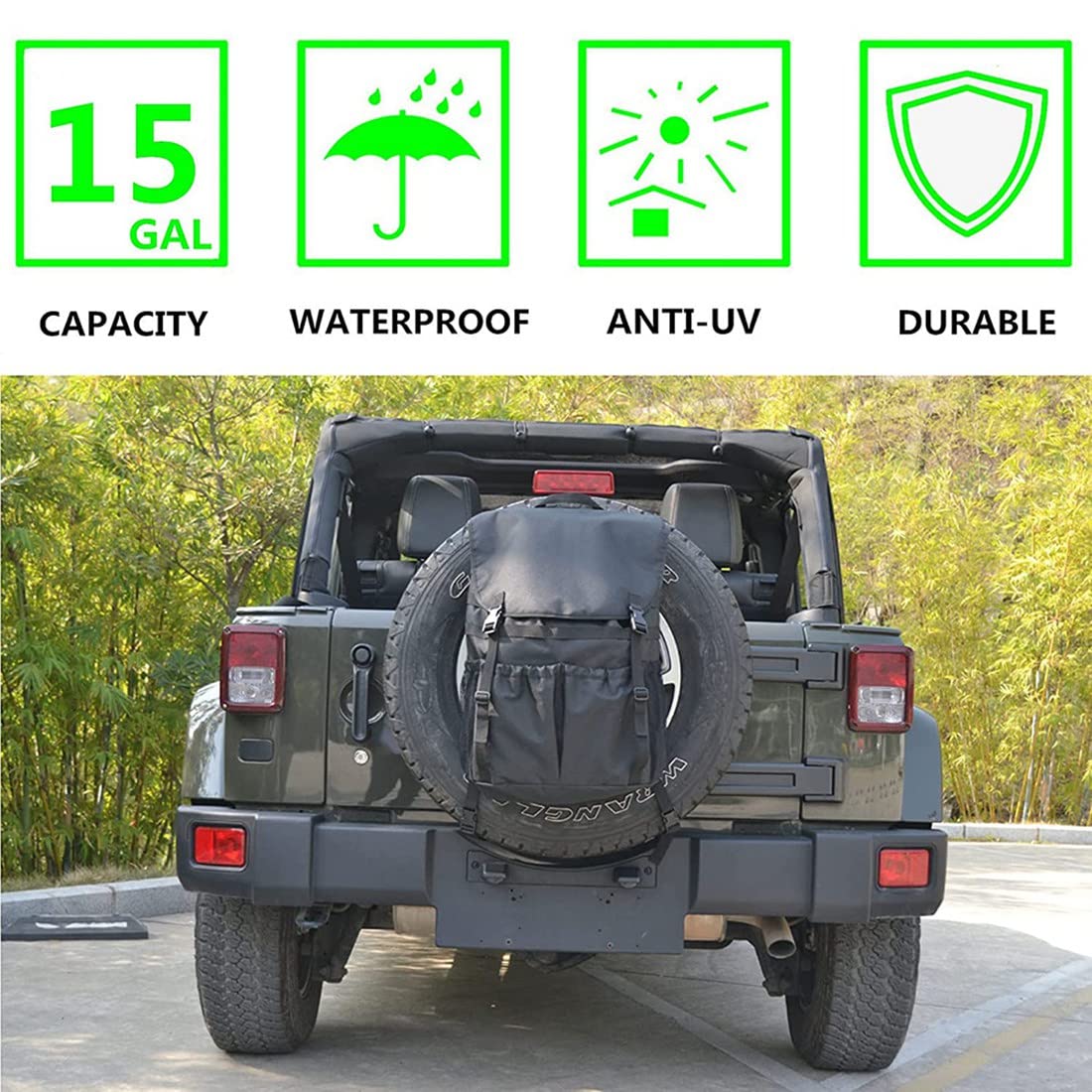 Sac Poubelle de Pneu de Secours Sac de Rangement ExtéRieur pour UTV SUV RV Camion éQuipement de RéCupéRation Tout-Terrain RéGlable Universel