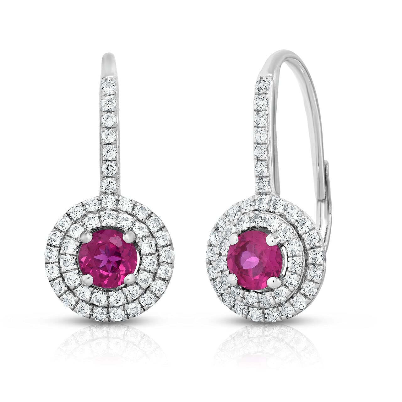 ORO LEONIDESIGNER 925 STERLING SILVER LAB CREATED RUBY AND CZ LEVER BACK DROP EARRINGS, 1" SIZE APPROXIMATELY