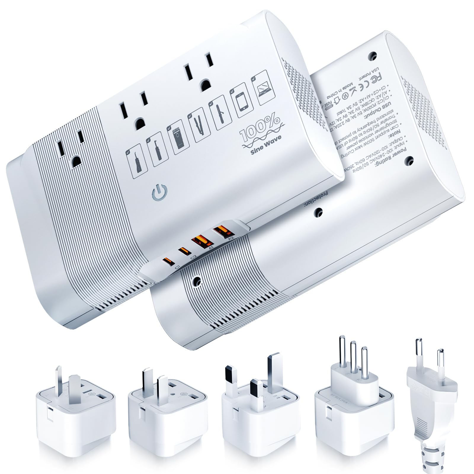 1 Pack 500W Pure Sine Wave Voltage Converter US to Europe 220V to 110V Converter for European Travel