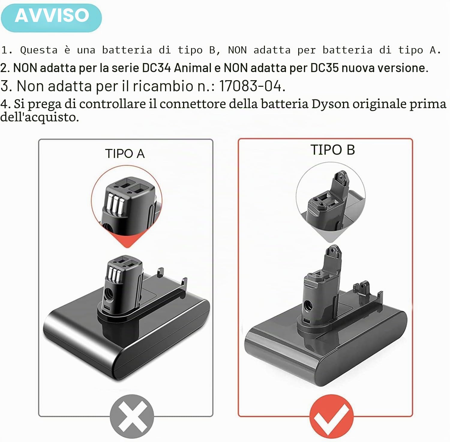 Batteria di ricambio 5000 mAh DC45 DC31 per aspirapolvere Dyson tipo B DC31 DC34 DC45 DC35 DC56 DC57 con filtro (solo per Dyson tipo B)