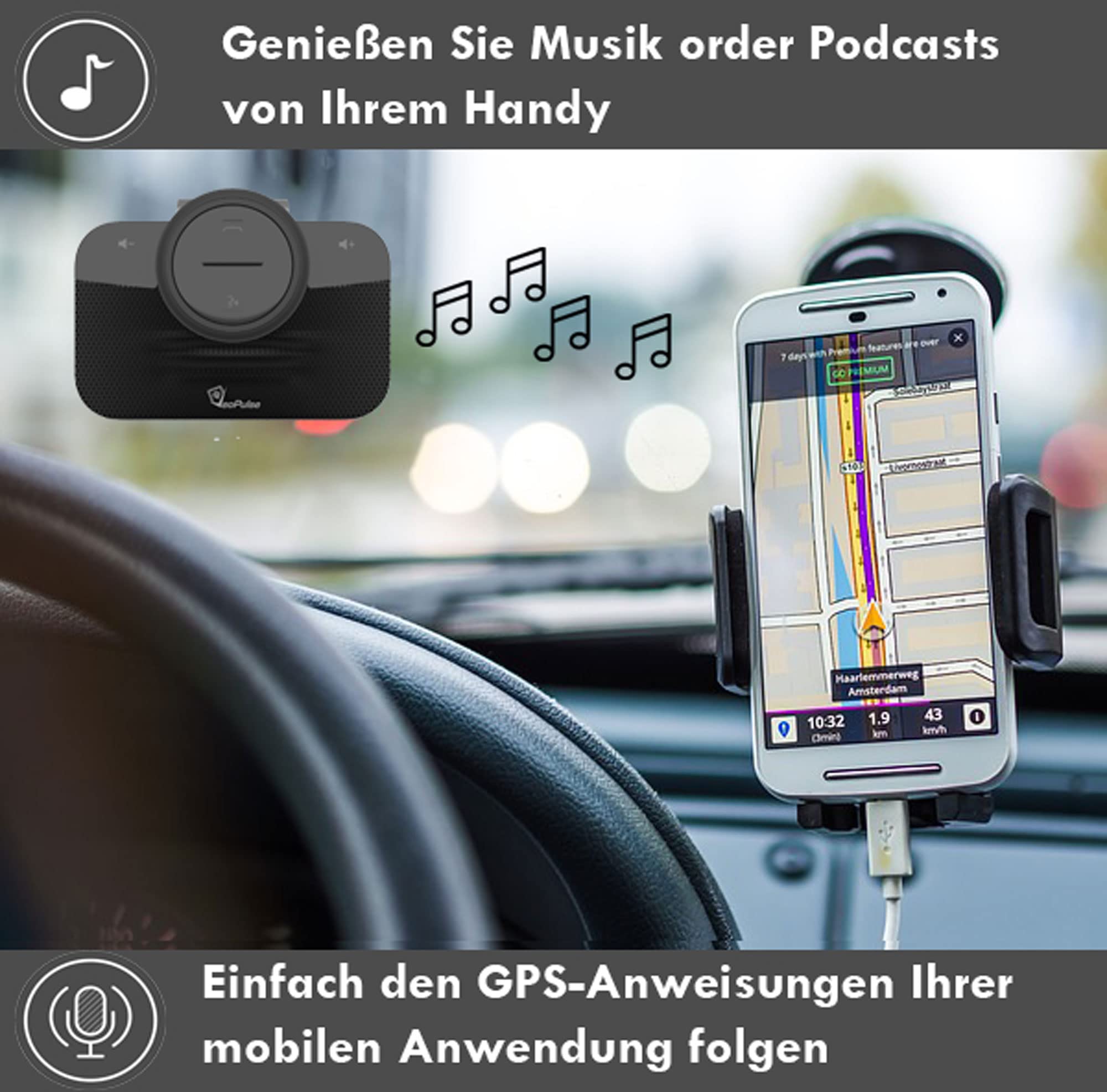 Freisprecheinrichtung Bluetooth Freisprechanlage VeoPulse B-PRO 2 mit Licht und automatischem Anschluss