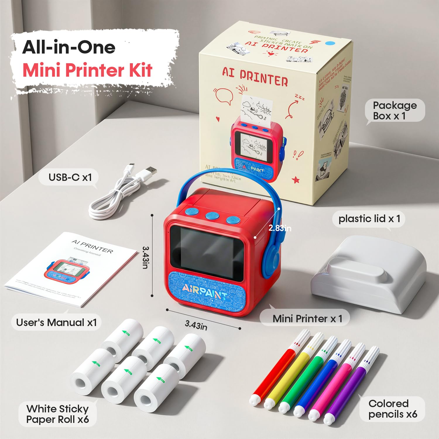 BioAdvanced Impresora térmica portátil inteligente con IA para niños, impresora térmica inalámbrica sin tinta, mini fabricante de calcomanías térmicas con control de voz y 6 opciones de estilo