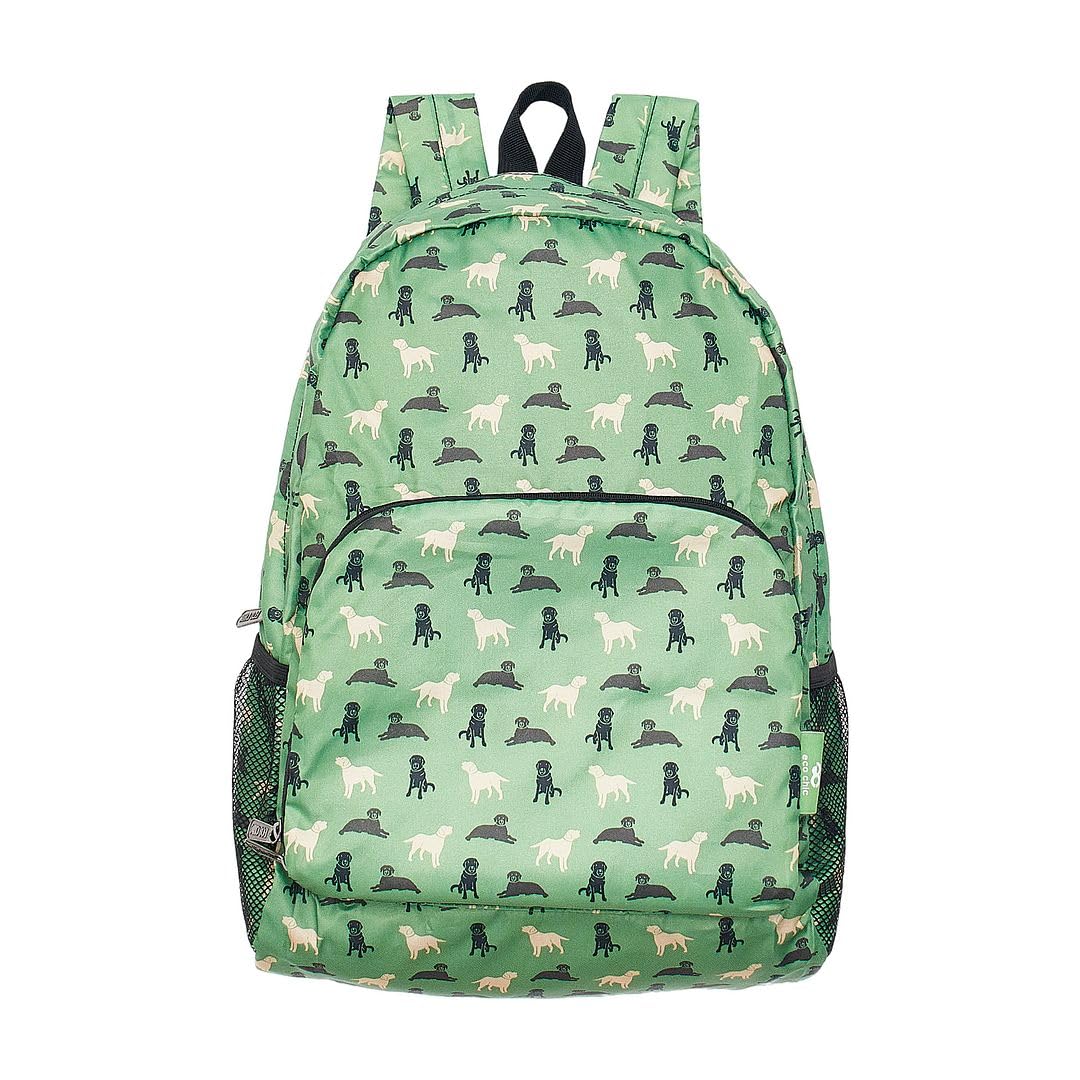 ECO CHIC Lightweight Foldable Water Resistant Backpack Rucksack Folds into Pouch for Storage (Labradors Green)