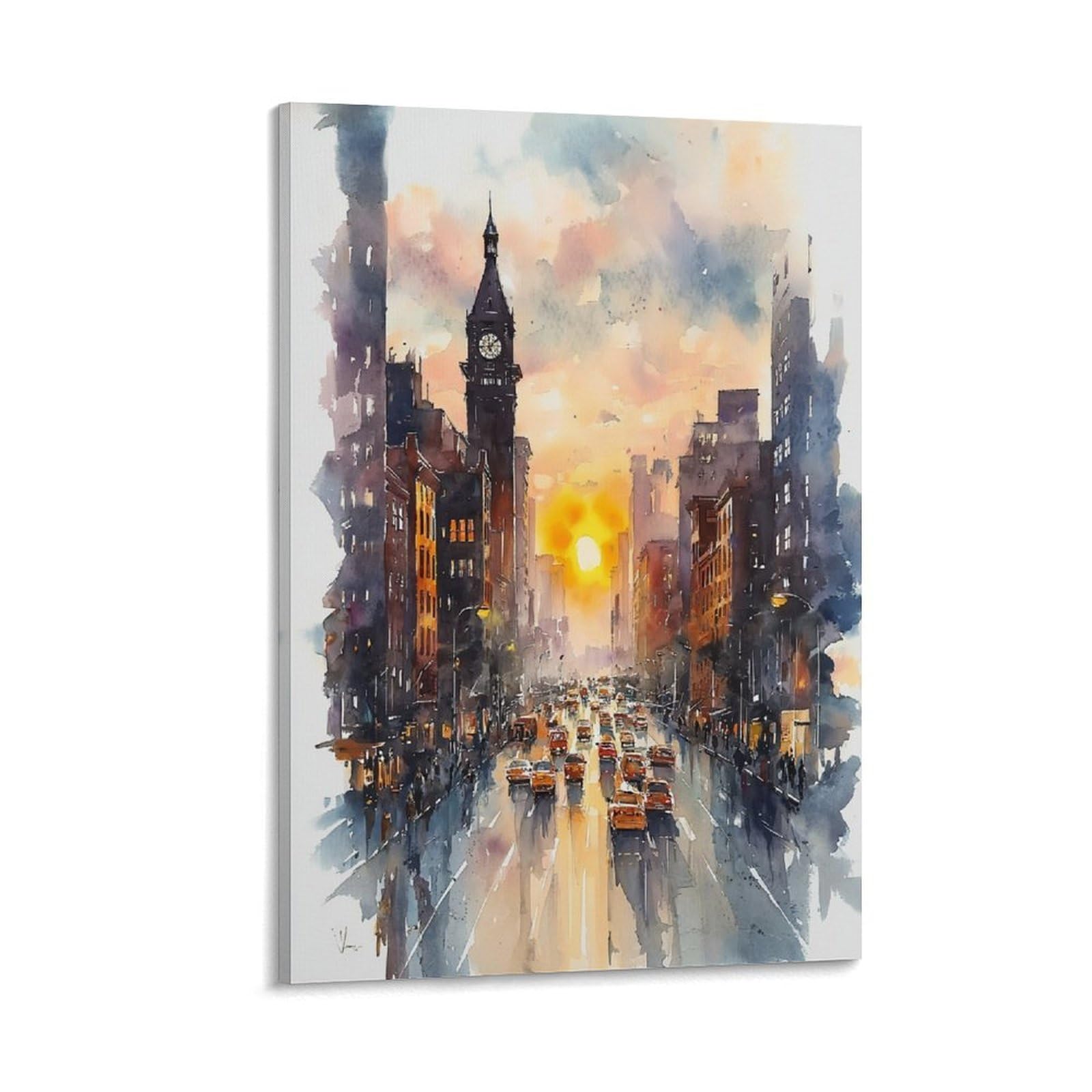 XWYMXZ New York Cityscape Watercolor 20x30inch(50x75cm) Vintage Travel Poster Watercolor Canvas Art