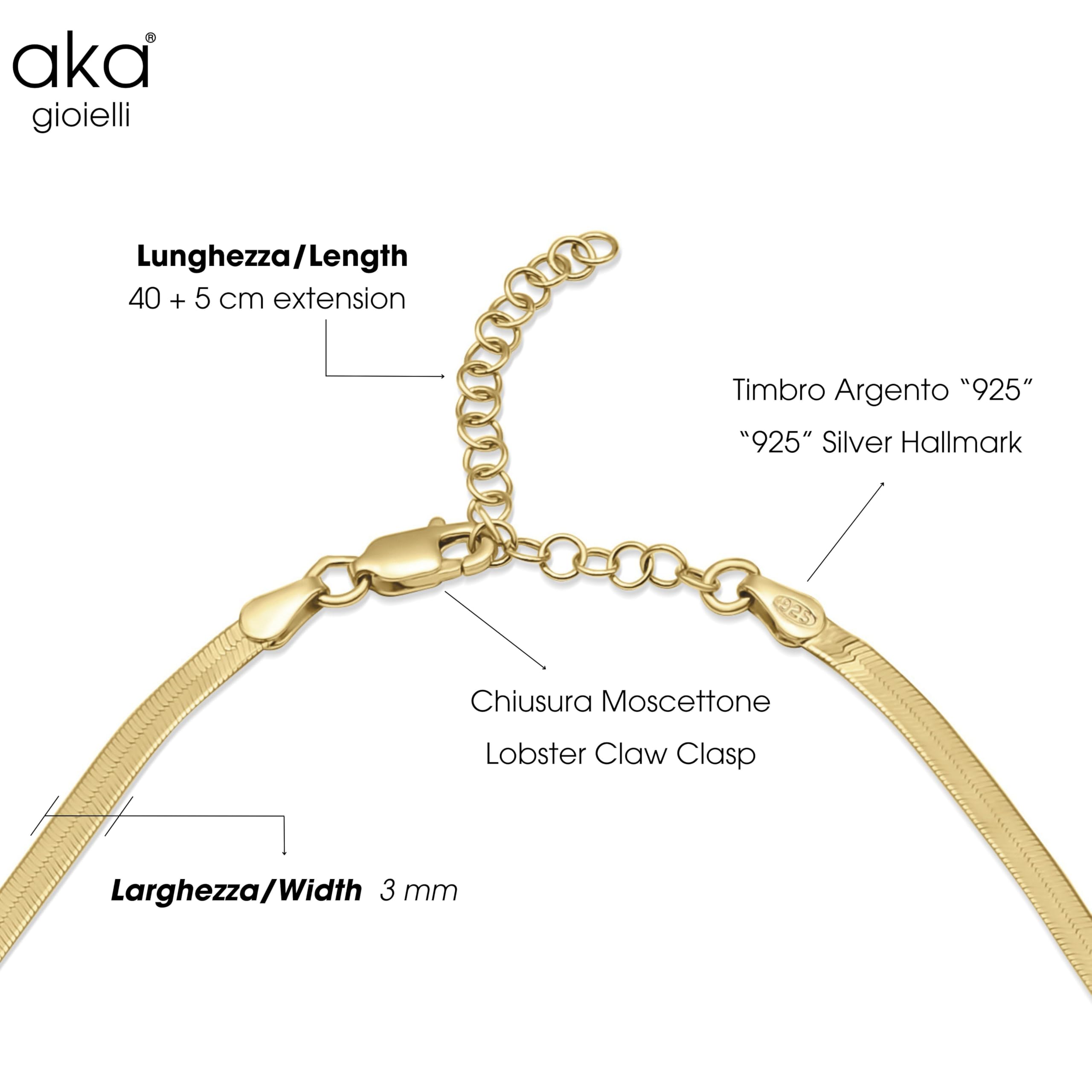 AKA Gioielli® Collar Gargantilla para Mujer en Plata de Ley 925 y Chapado en Oro 18K - Cadena Serpiente Plana - Longitud ajustable de 40 a 45 cm