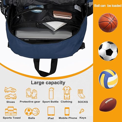 Miniatura 3 de Goloni Mochila de fútbol,Mochila de baloncesto con compartimento para pelotas y compartimento para zapatos,Mochila para baloncesto,Fútbol