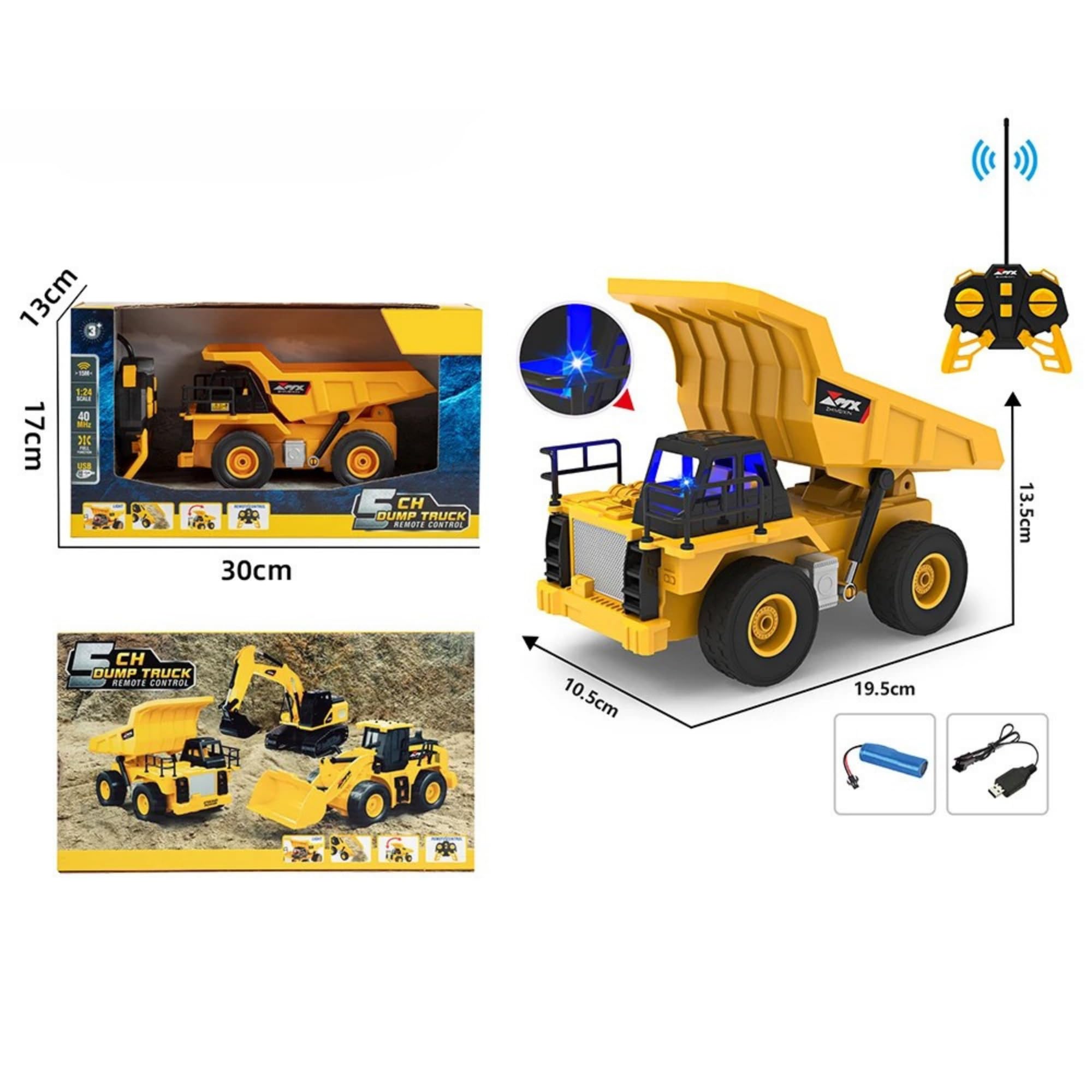 Uzaktan Kumandalı 40 MHz Tam Fonksiyonlu Rc İş Araçları Led Işıklı Kepçeleri, Damperi ve Vinç Hareketlidir (Kule Vinç-Kepçe-Bulldozer-Kamyon) (Kamyon)