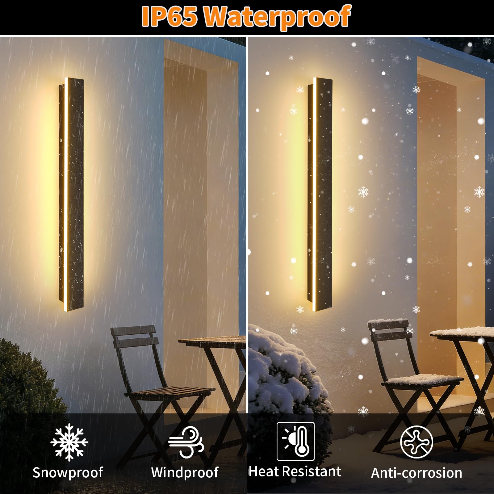 Ketom Lange Wandlampe Schwarz, LED Außenlampe Wand Modern, Aussenlampe Wand LED IP65 Wasserdicht, Wandbeleuchtung Außen/Innen für Gärten Terrassen Schlafzimmer Wohnzimmer, Warmweiß 3000K, 60CM