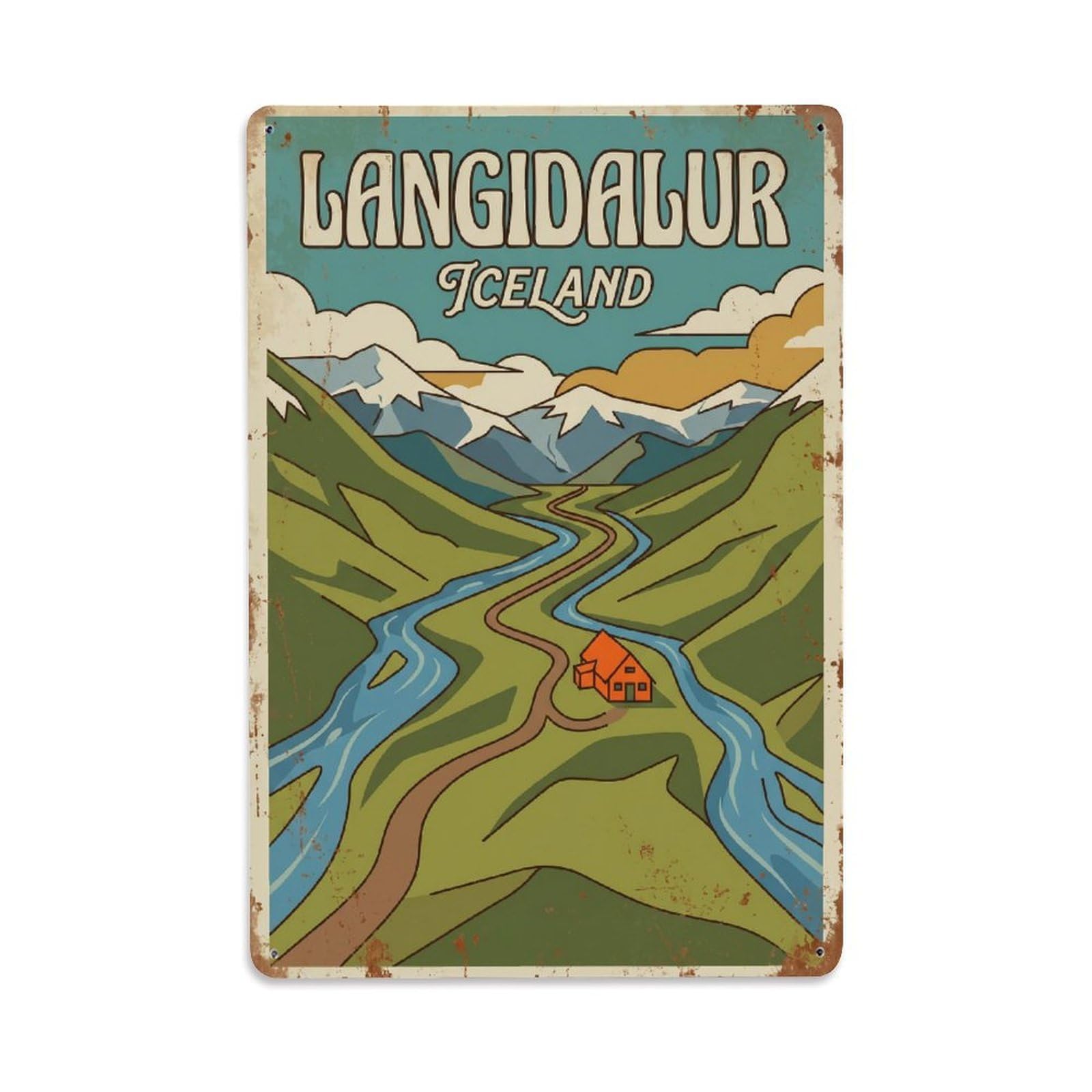 Gead 8X12inch Style Vintage Travel Langidalur Iceland Valley Metal Tin Sign