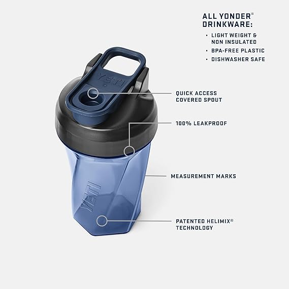 YETI Yonder Helimix Vortex Blender Shaker Bottle Holds up to 20oz and 27oz | No Blending Ball or Whisk | USA Made | Portable Pre Workout Whey Protein Drink Shaker Cup | Dishwasher Safe, Seafoam