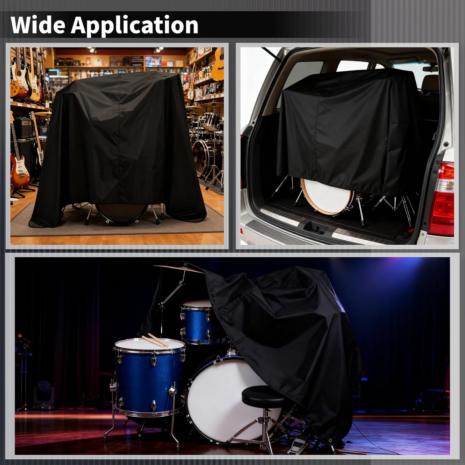 1 Pcs 420D Oxford Fabric Drum Cover, 78.7 x 98.4 in Waterproof Drum Set Dust Cover, Electric Drum Kit Cover with Weighted Corners, Full Coverage for Stage, Studio, Home