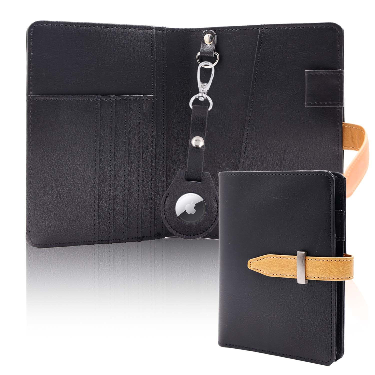 Passport Holder for Men and Women with Airtag Holder Mulit-purpose RFID Blocking Passport Holder. Stylish Minimal Design with many practicals function (Jet Black)