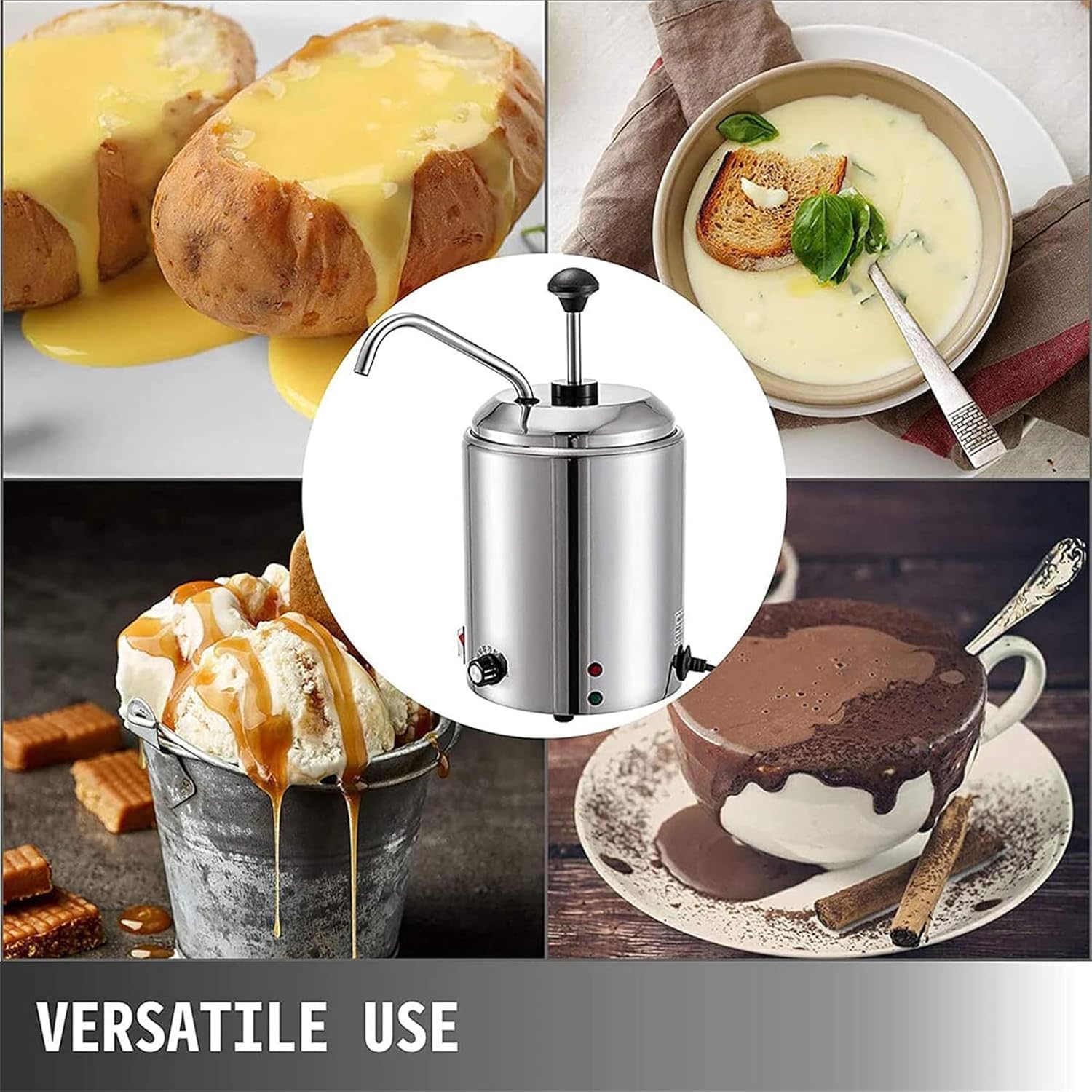 Máquina de templado de queso comercial con puerto de descarga ajustable de 360 grados, calefacción circulante, rango de 30-85 °C para dispensador de chocolate, mantequilla y queso caliente