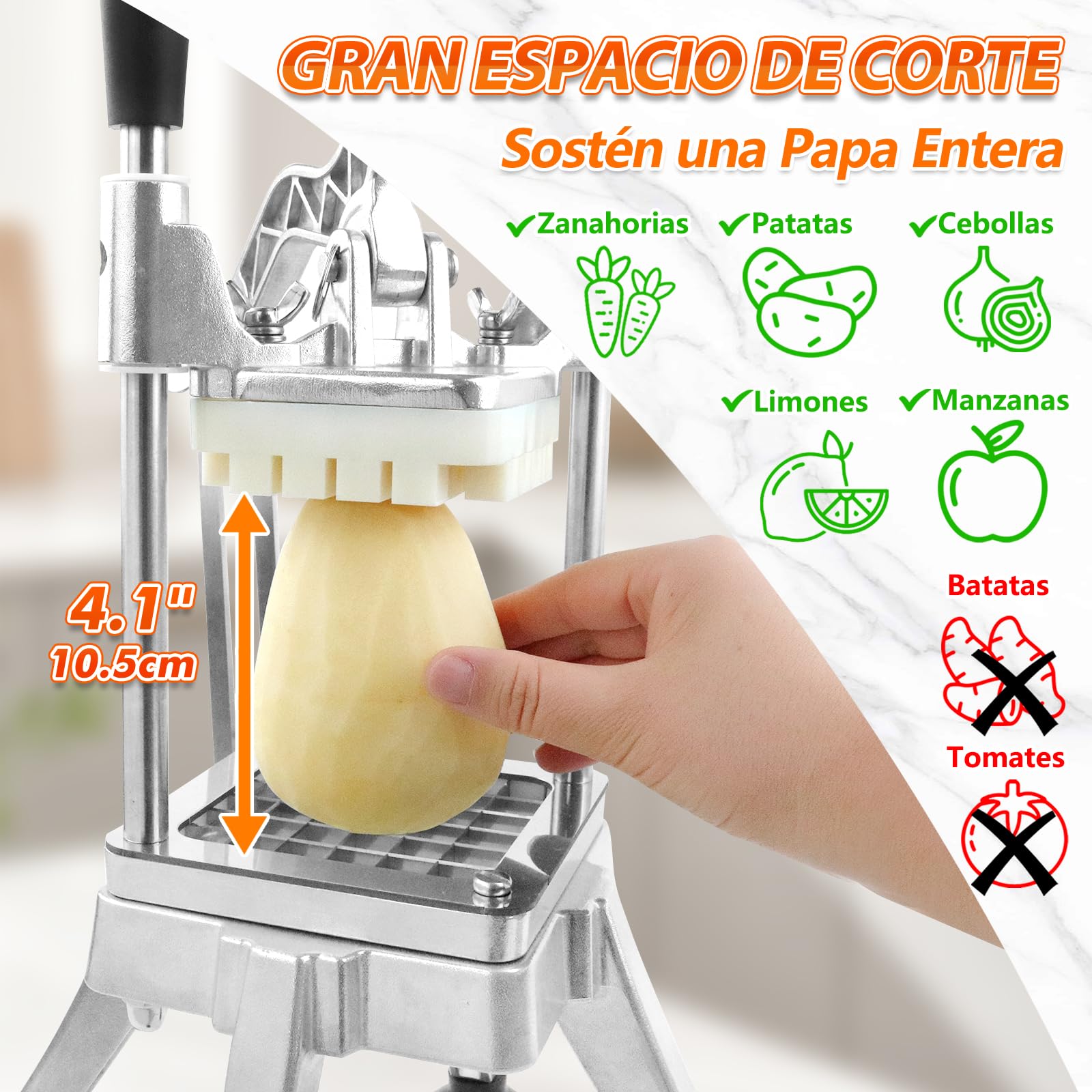 Anatole Cortador de Patatas Fritas Profesional Vertical con 6mm 9mm 13mm Cuña Cuchillas de Acero Inoxidable Cortador de Frutas y Verduras Manual para Zanahoria Pepino Cebolla Manzana Limón