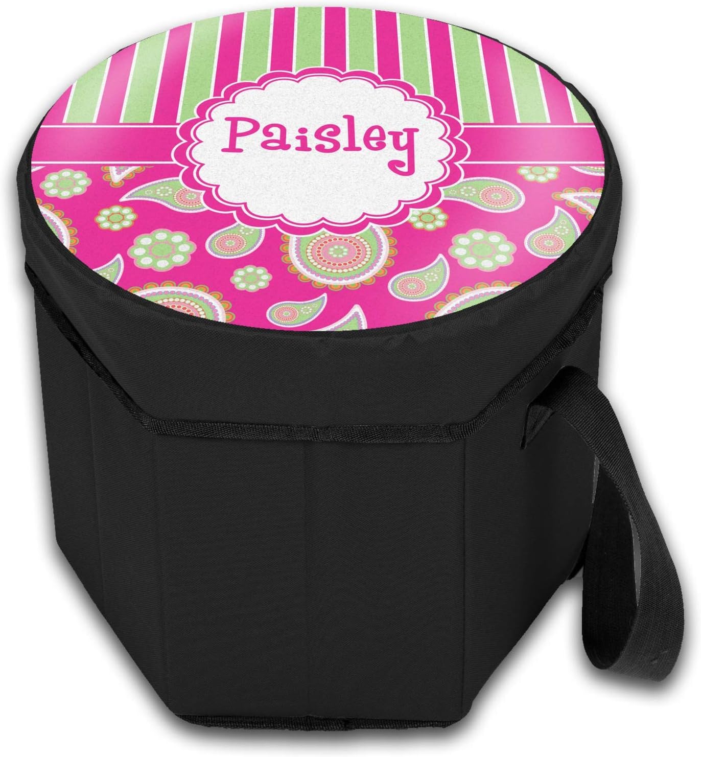 YouCustomizeIt Personalized Pink & Green Paisley and Stripes Collapsible Cooler & Seat