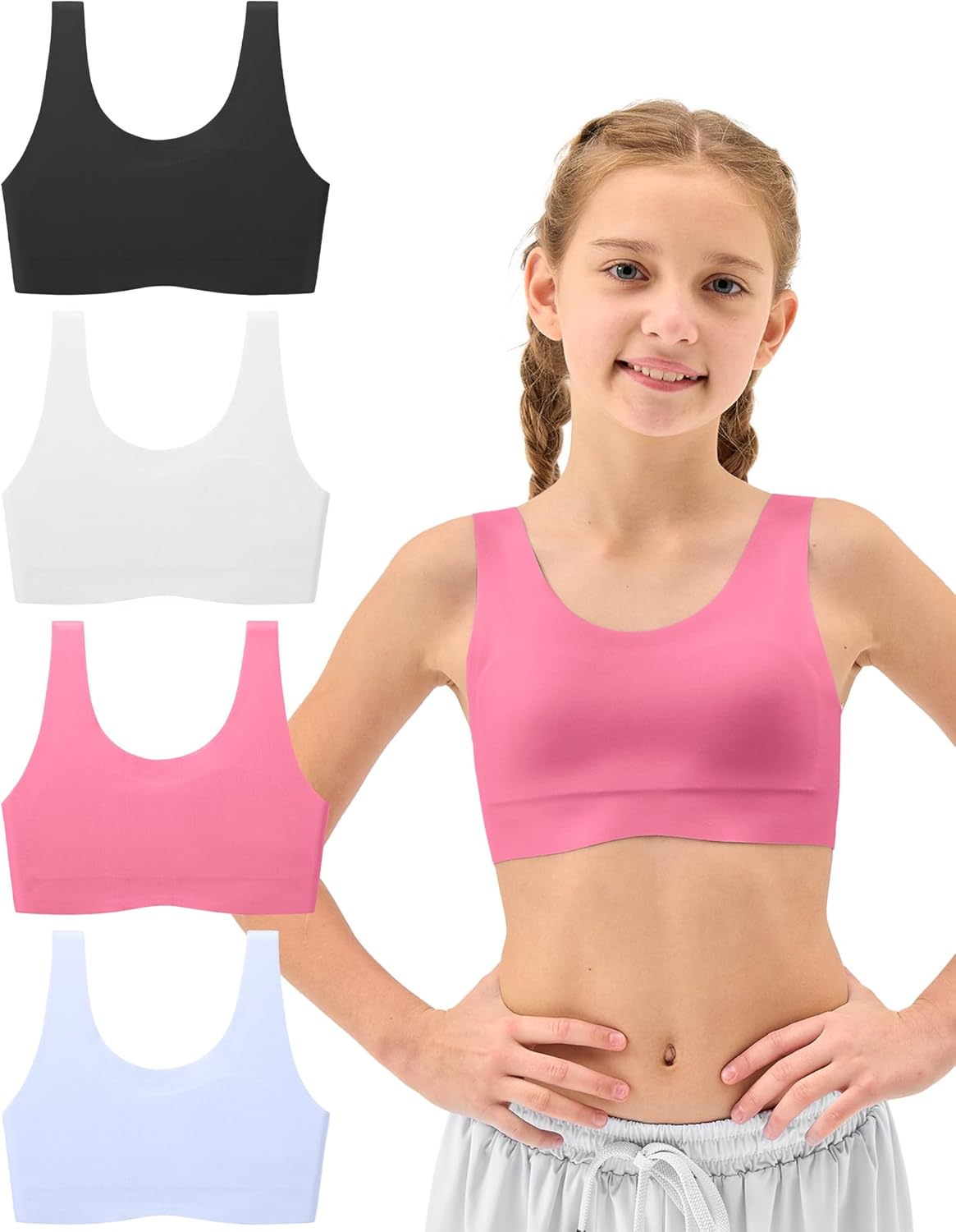 Sascina Training Bra for Girls 7-8, 8-10, 10-12 Seamless Bras for Girls Sports Bras Comfortable- No Pads, Chest Double Lined