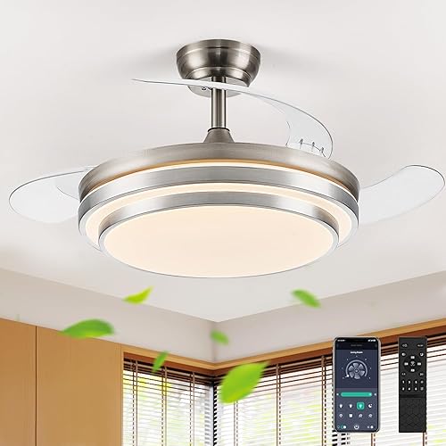 Miniatura 10 de Ventilador de techo de 42 pulgadas con luz, ventilador de techo retráctil con luces para dormitorio, sala de estar, comedor, lámpara con ventilador
