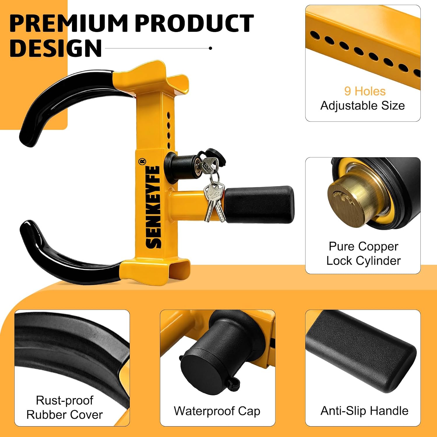 Heavy Duty Trailer Wheel Lock,2-Pack,Yellow+Black