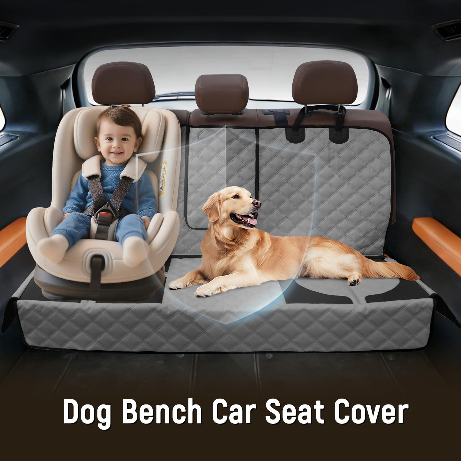 Pet Bench Seat Covers for Small Trucks and Compact SUVs, Heavy Duty Nonslip Car Seat Protector for Child Car Seat, Waterproof Seat Covers for Dogs and Kids,Fits SUVs,Small Trucks(Grey)