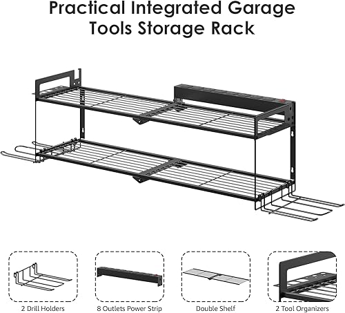 Miniatura 18 de CCCEI Almacenamiento de herramientas de garaje con estación de carga. Organizador de batería para herramientas eléctricas Estante de utilidad