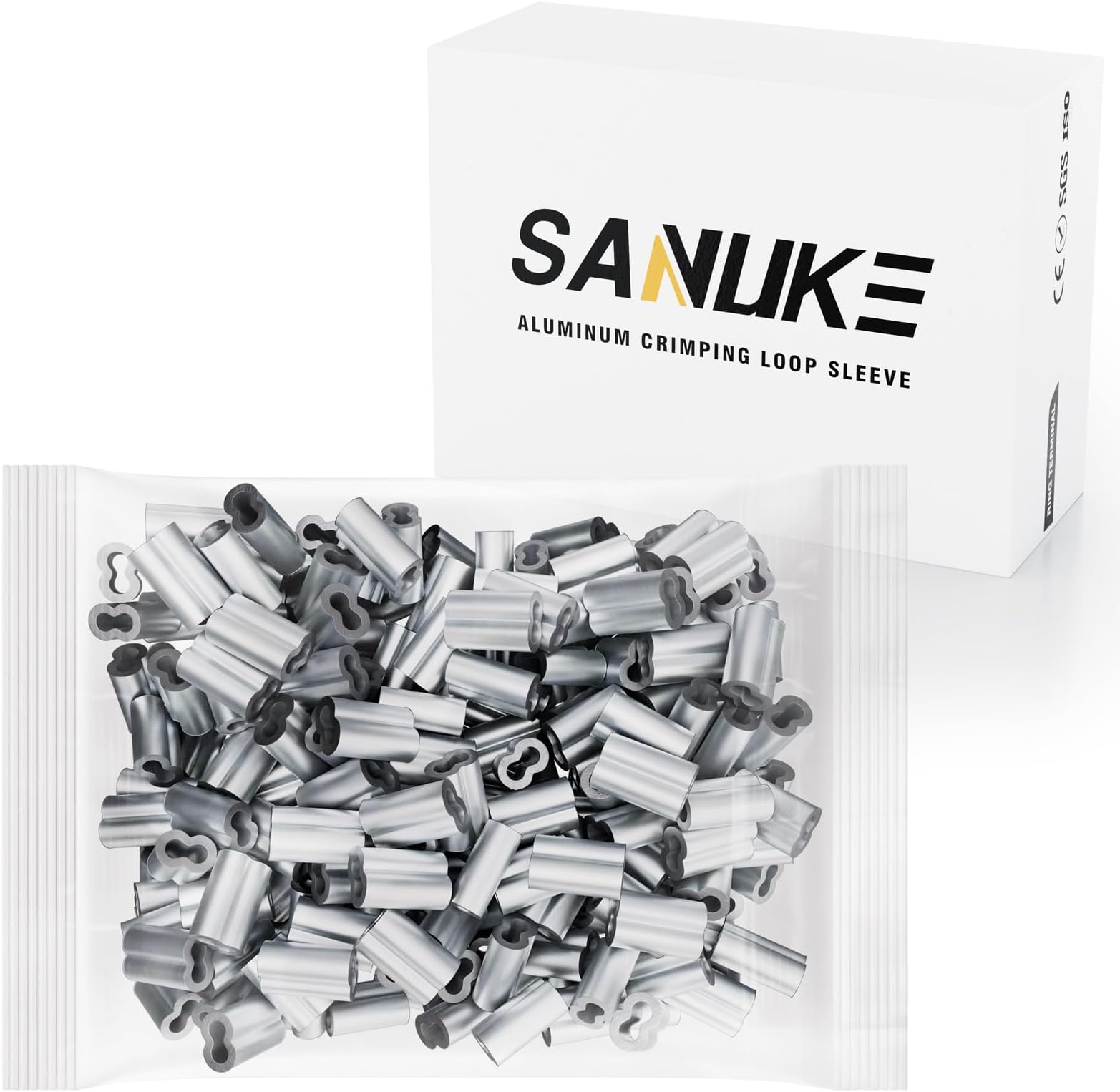 1/16" Aluminum Crimping Loop Sleeve, 200PCS Double Barrel Ferrule Wire Rope Sleeves for Wire Rope and Cable Line End