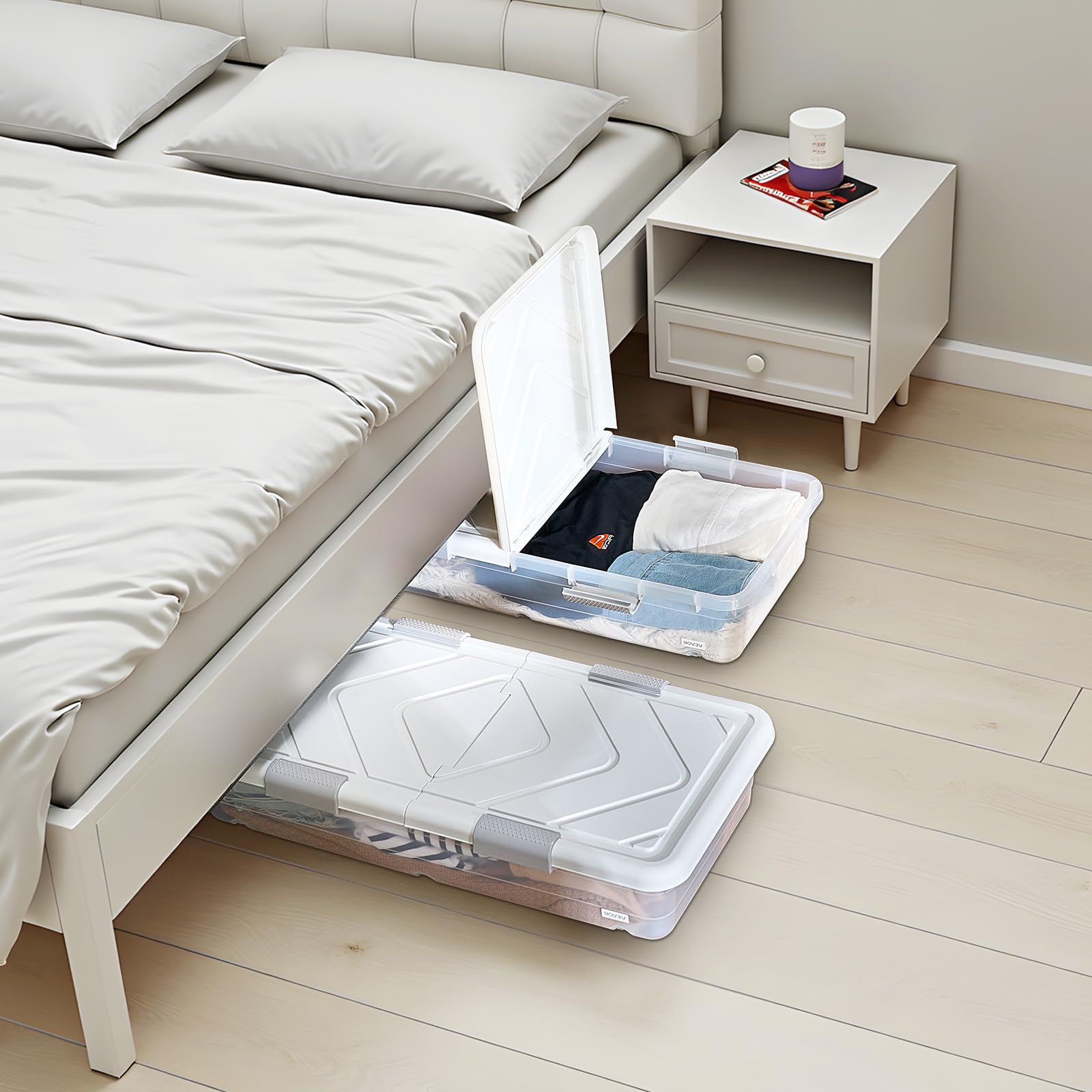 VEVOR Sacs de Rangement sous Lit avec Roulettes, Organisateur de Chaussures sous le Lit 80,5x39,6x17,5 cm, Boîte de Rangement avec Couvercle et Poignées pour Vêtements, Couvertures, Chambre à Coucher