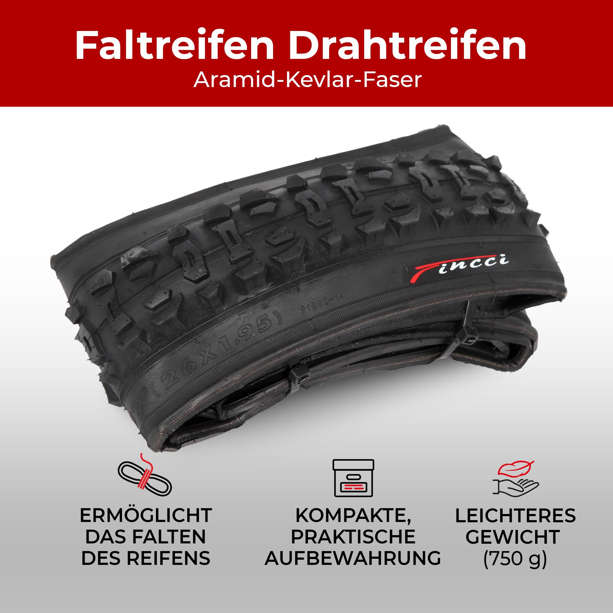 Fincci Paar 26 x 1,95 Zoll 50-559 Faltbar 60 TPI Reifen für MTB Mountain Hybrid Bike Fahrrad (2er Pack)