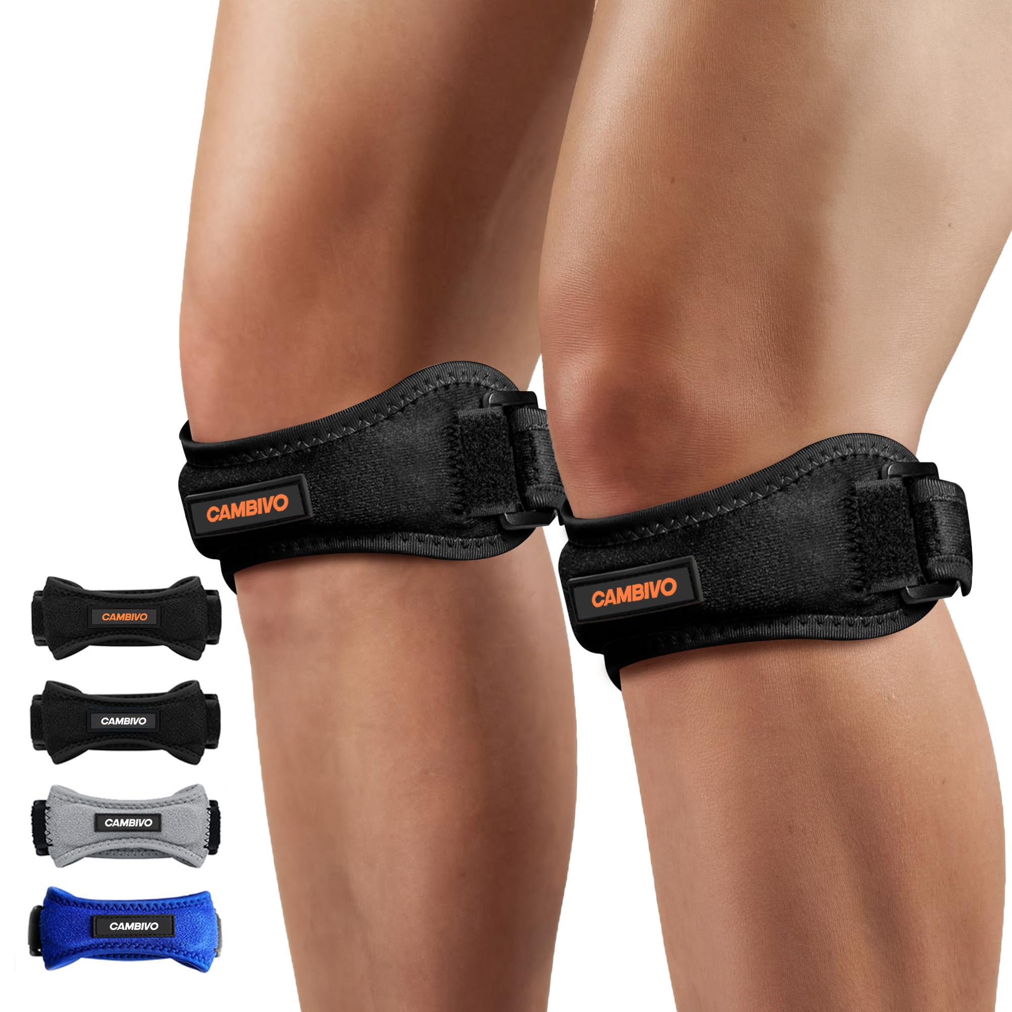 CAMBIVO Tutore Ginocchio Regolabile 2 Pezzi, Fascia Ginocchio, Ginocchiera Rotulea, Cinturino Sottorotuleo Supporto con Cuscinetto di Compressione per Menisco, Palestra, Basket, Sport, Pallavolo