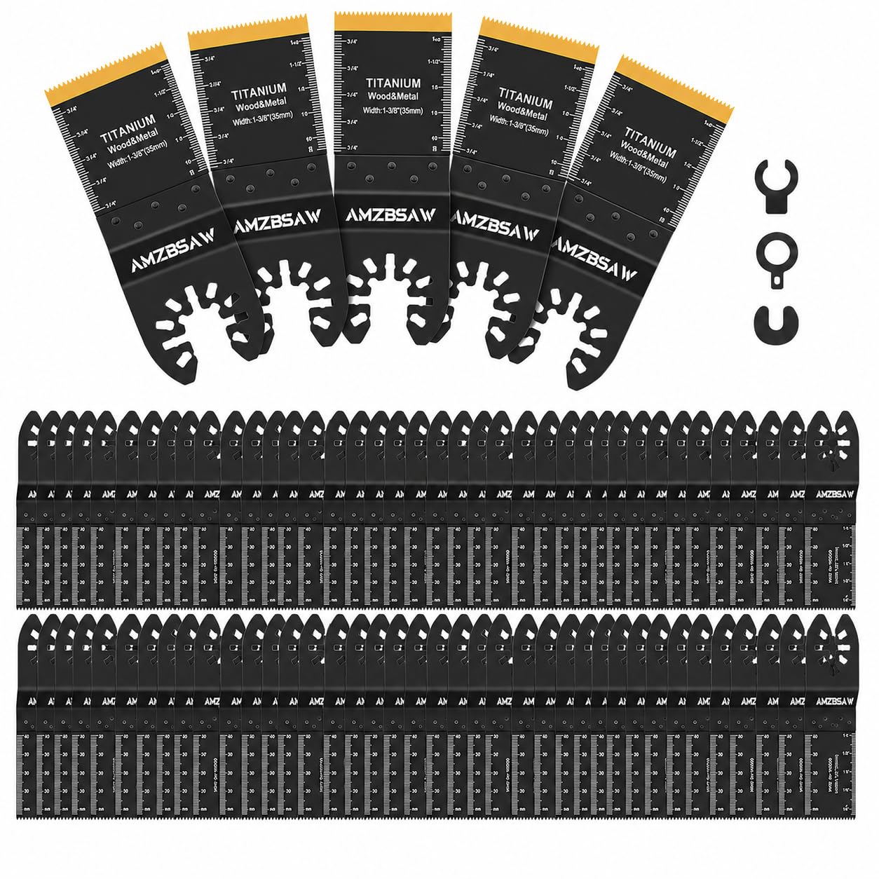 AMZBSAW 100 hojas de sierra oscilantes, titanio y acero de alto carbono para madera, metal y plástico, kits de cuchillas multiherramienta de liberación rápida, kit de accesorios de herramientas