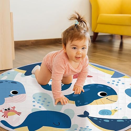 Miniatura 5 de Wesiti Tapete de juego para bebé antideslizante de 40 x 40 pulgadas, tapete de actividad grande para bebé, tapete redondo para el tiempo boca abajo,