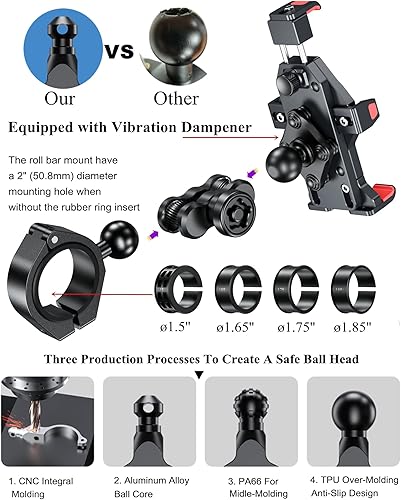 Miniatura 5 de BRCOVAN Soporte para teléfono UTV de aleación de aluminio antirrobo con amortiguador de vibraciones y bloqueo seguro, soporte de teléfono celular