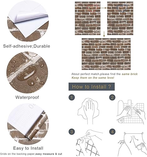 Miniatura 4 de Papel ladrillo autoadhesivo con textura sintética, papel de pared con apariencia de ladrillo para decoración del hogar.