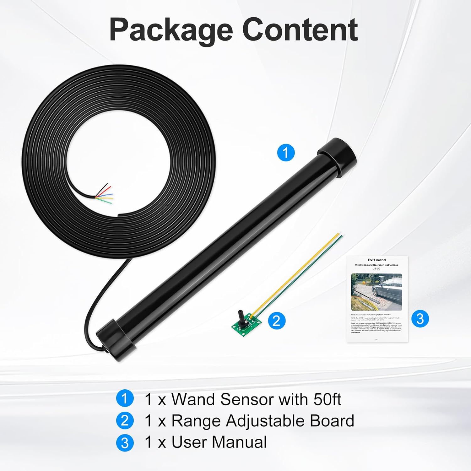 Gate Opener Vehicle Exit Sensor, Driveway Gate Vehicle Exit Wand Sensor with 50 ft Cable, Compatible with Mighty Mule, Ghost Controls, liftMaster Vehicle Door Opening Systems