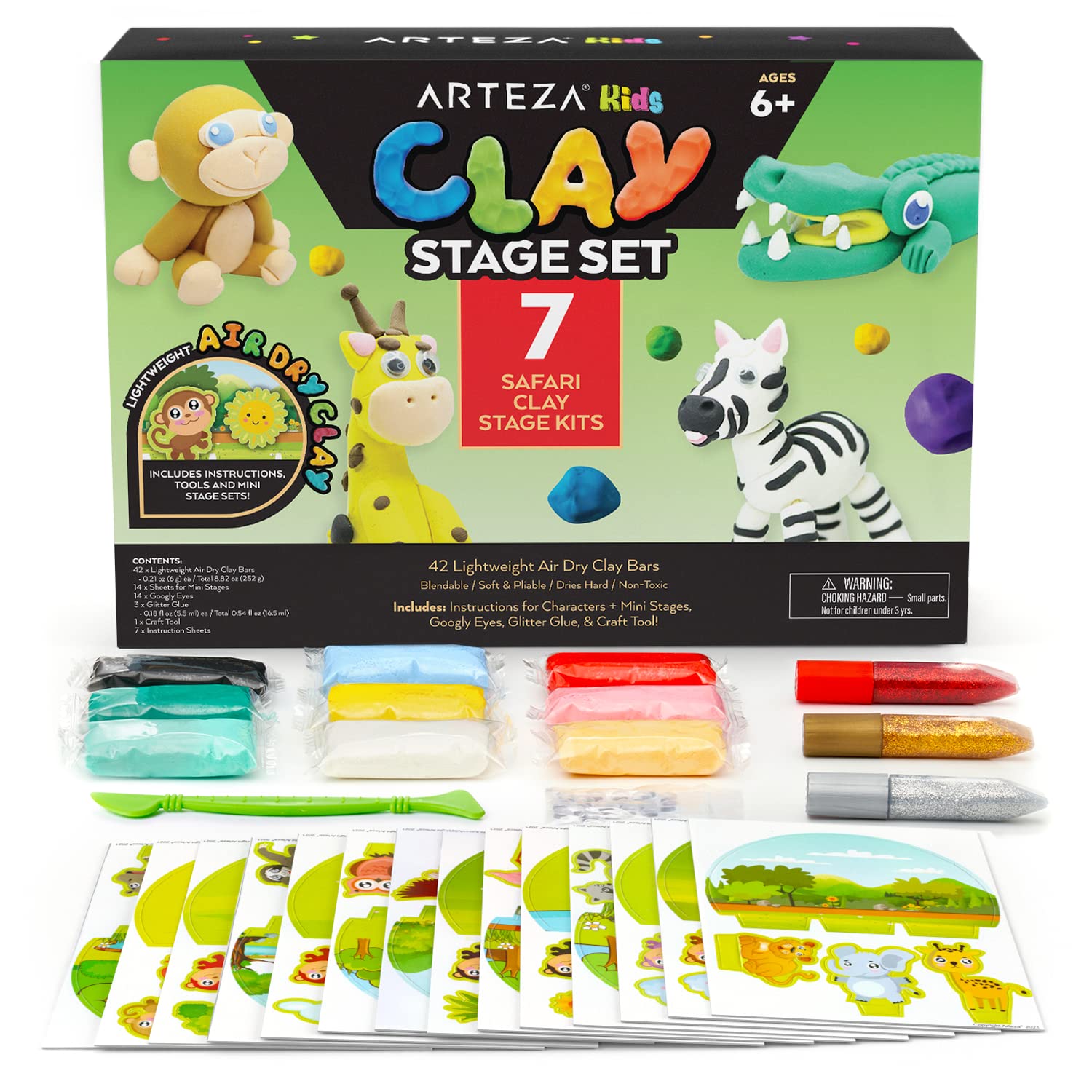 Buy Arteza Kids Air Dry Clay, 42 Bars, Safari Stage Modeling Clay Kit