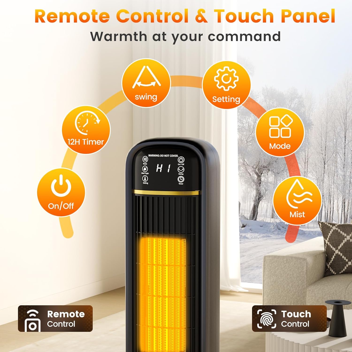 Auertech 35" Space Heater and Fan Combo, 1500W Tower Heater with Humidifier, 1.75L Water Tank, 150° Oscillating, Thermostat, 2-in-1 Electric Heater Fan for Indoor Use Large Room