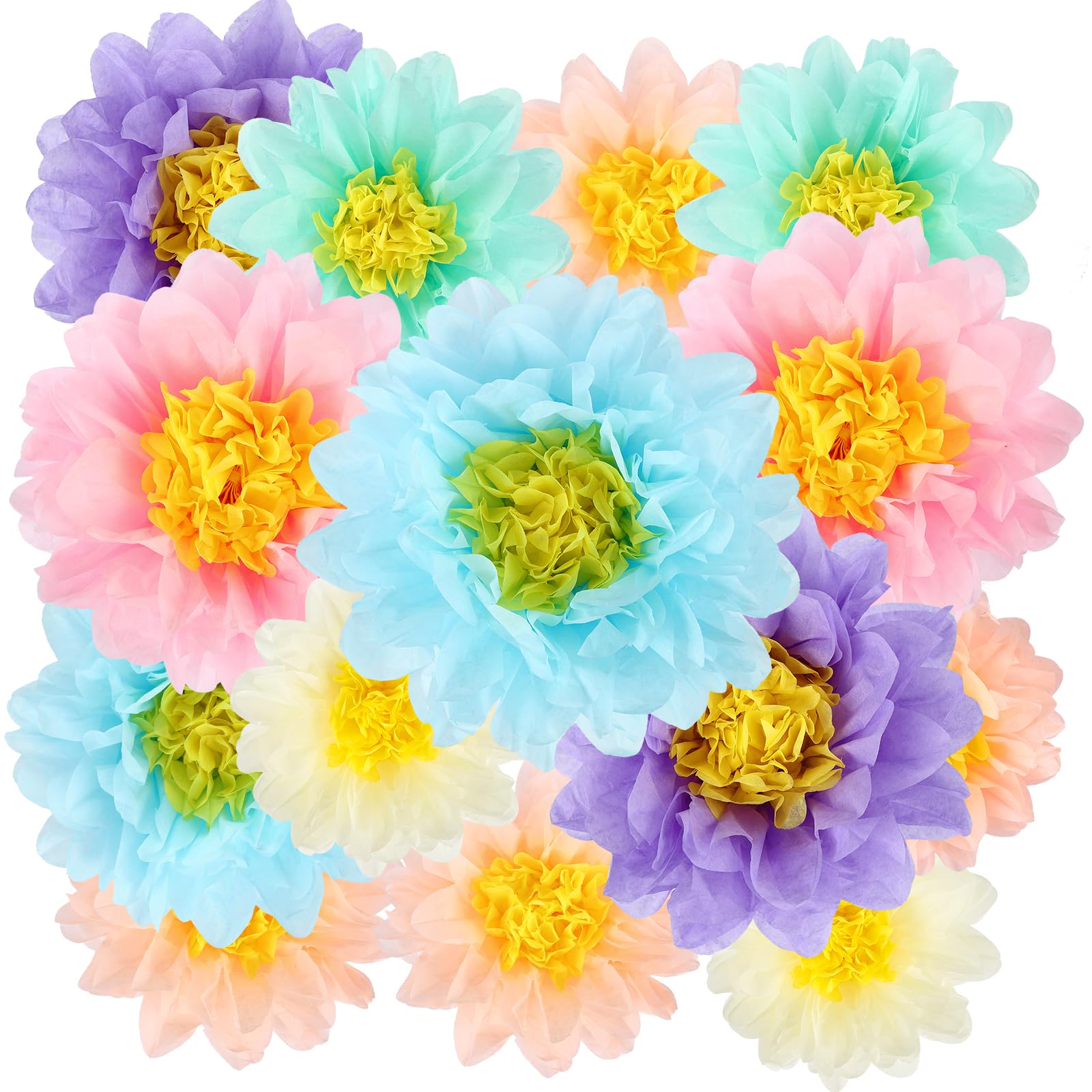 BestoFun 14 PCS Pastel Tissue Paper Flowers – Party Decorations for Birthday, Baby Shower, Wedding, Bridal Shower, and Spring or Holiday Events